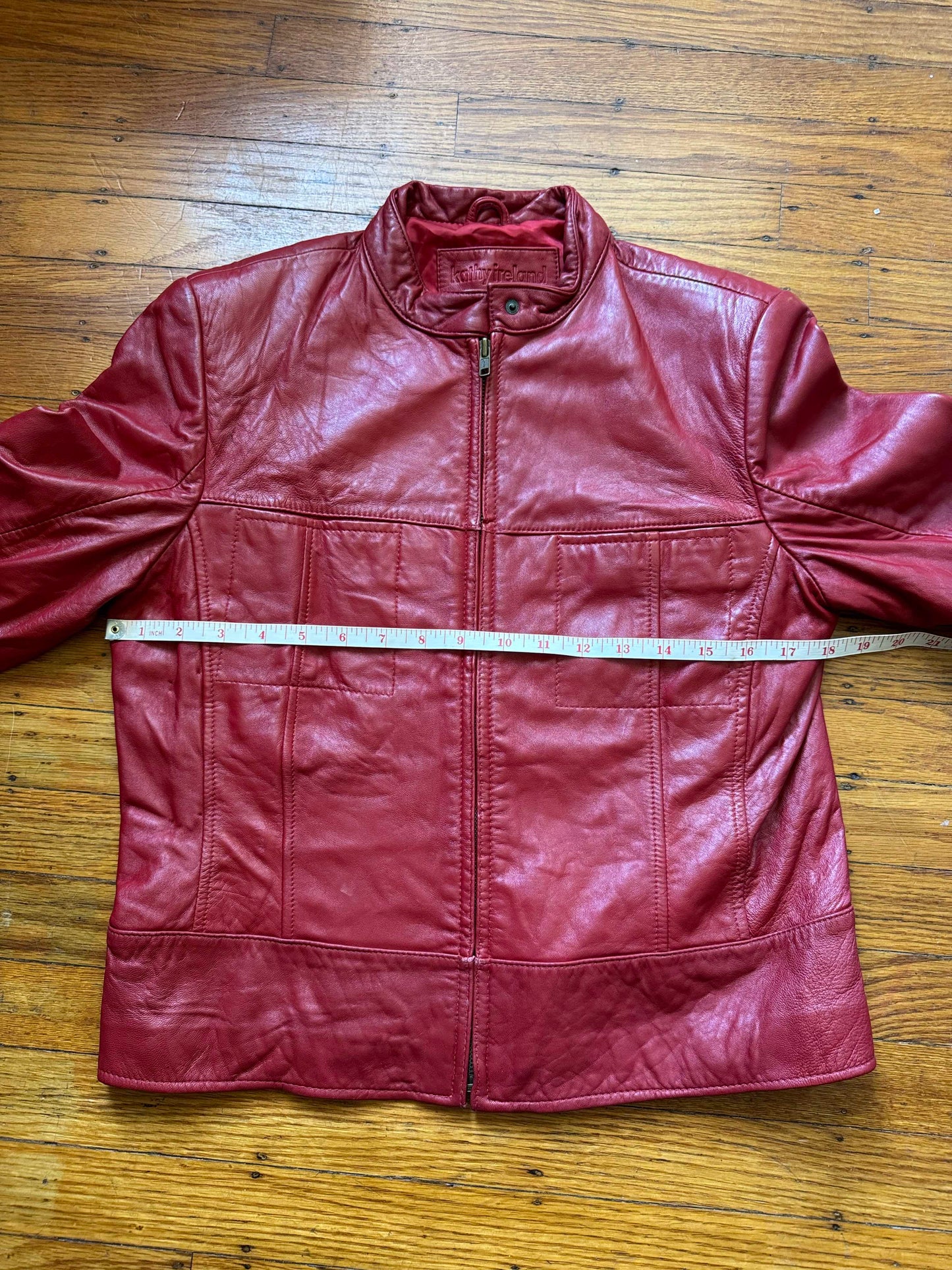 Red Leather Vintage Y2K Cafe Racer Women's Jacket, Size S/P