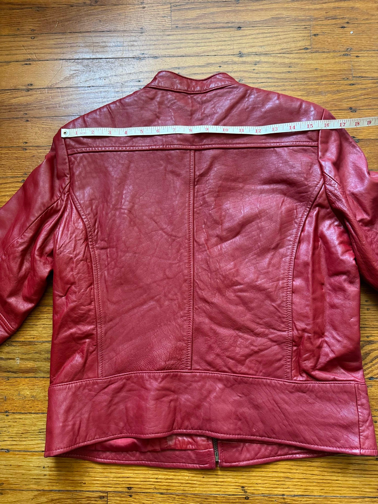 Red Leather Vintage Y2K Cafe Racer Women's Jacket, Size S/P