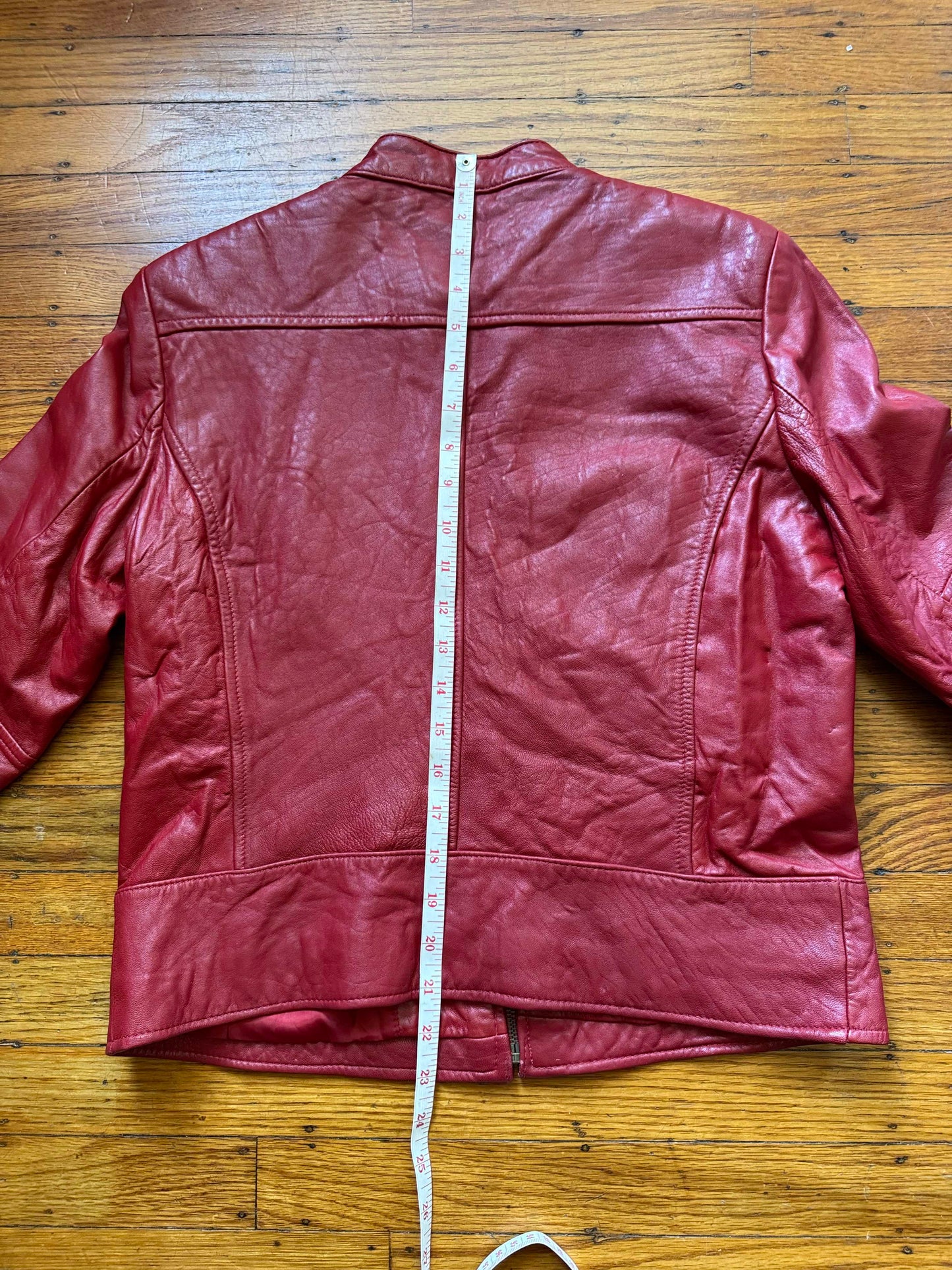 Red Leather Vintage Y2K Cafe Racer Women's Jacket, Size S/P