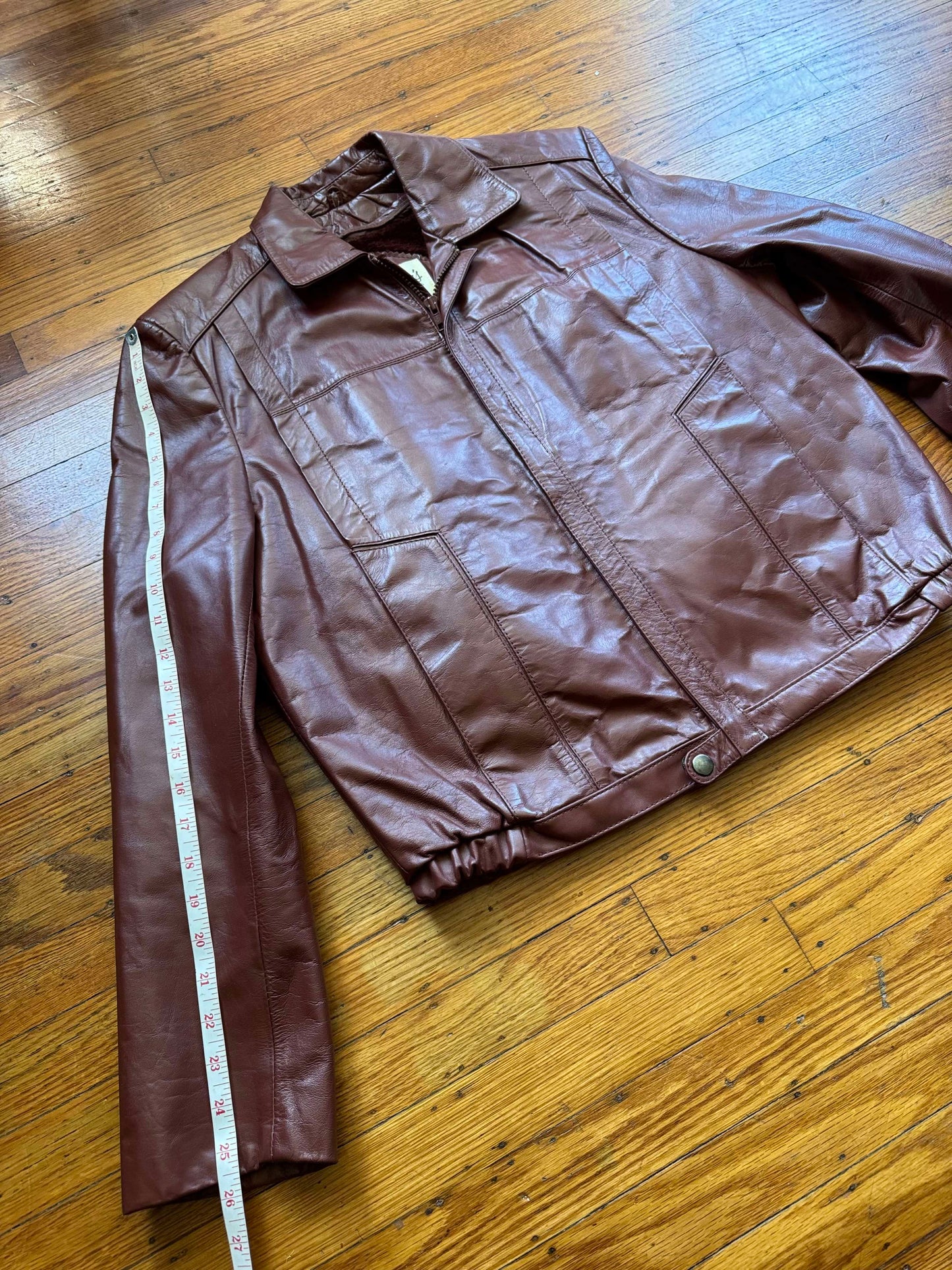 Men's 1970's Brown Vintage Leather Jacket, Large, M 40
