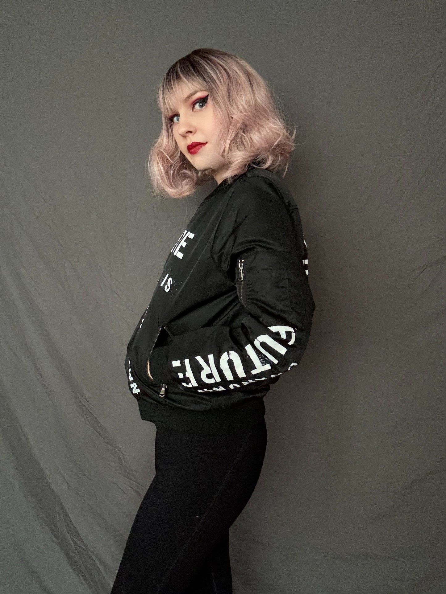 THE FUTURE IS UNKNOWN Womens Bomber Jacket, Small (Custom Order in any size)