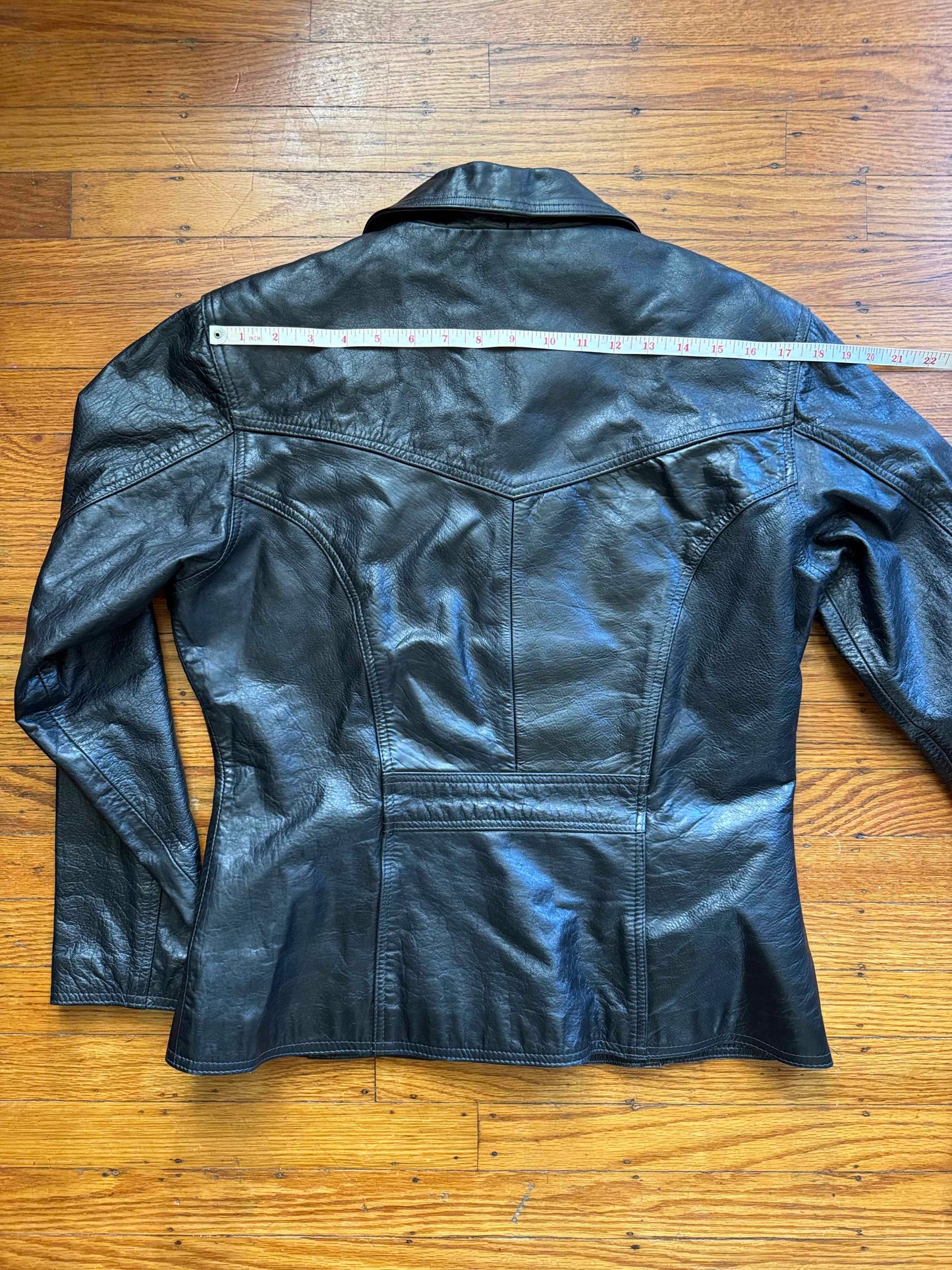 Black Leather Women's Y2K Vintage Jacket, Size M