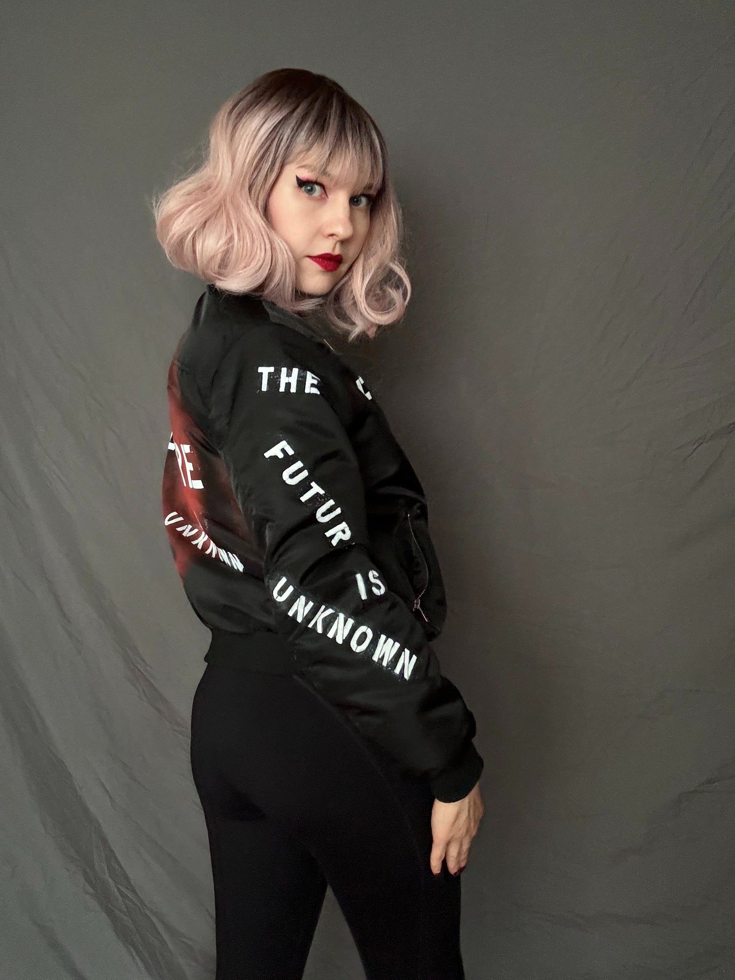 THE FUTURE IS UNKNOWN Womens Bomber Jacket, Small (Custom Order in any size)