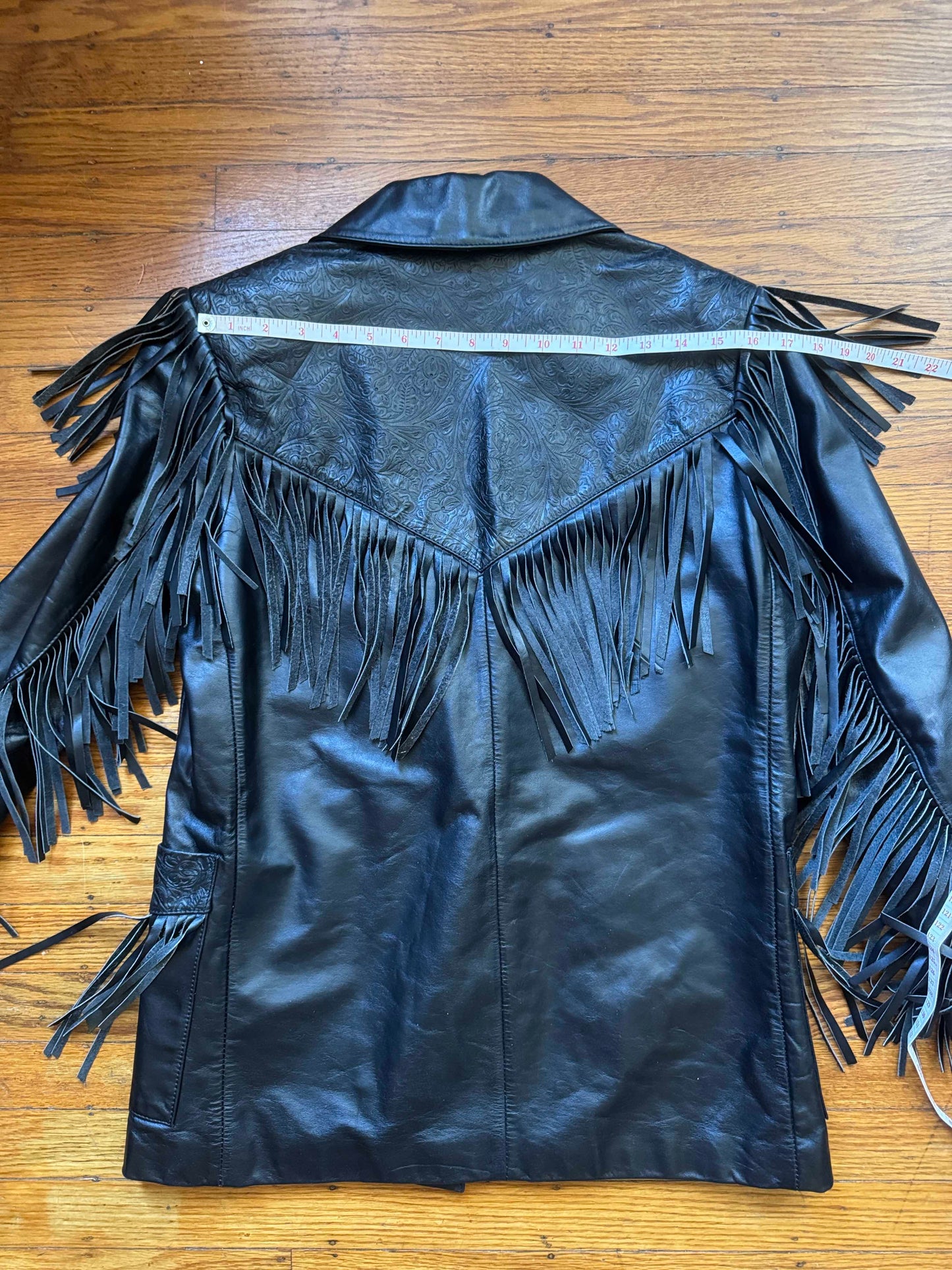 Women's Vintage Leather Western Fringe Jacket, Medium
