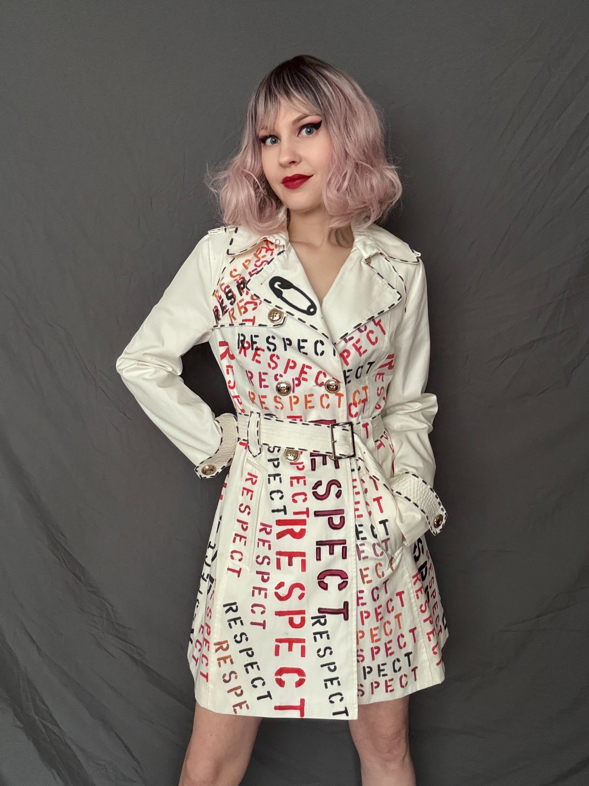 Womens Ivory Upcycled Trench Coat