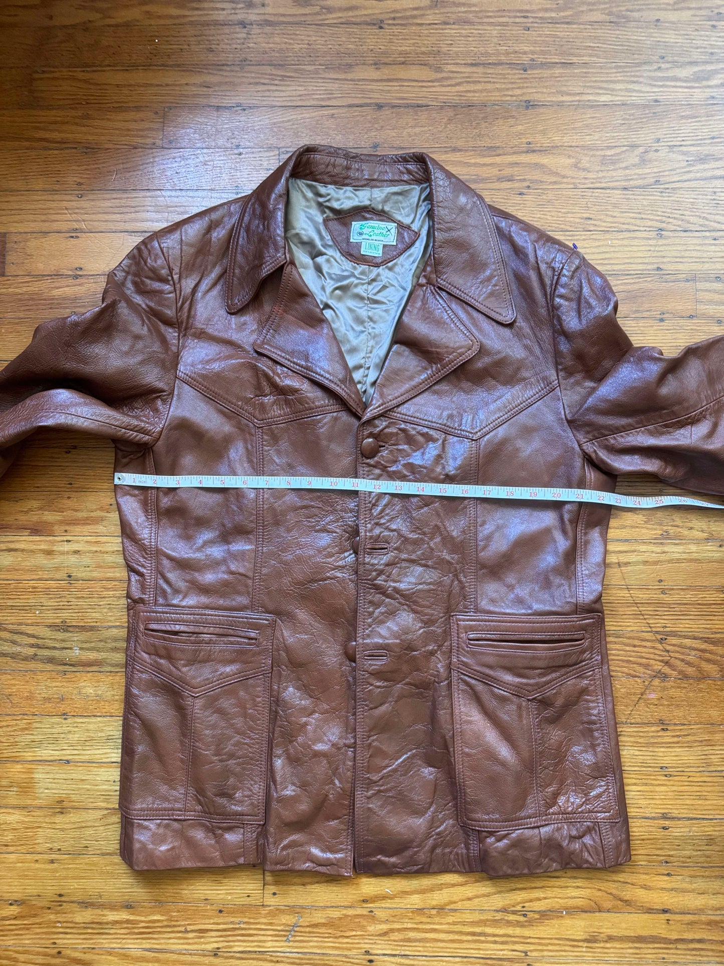 Men's 1970's Brown Vintage Leather Jacket, XL 44