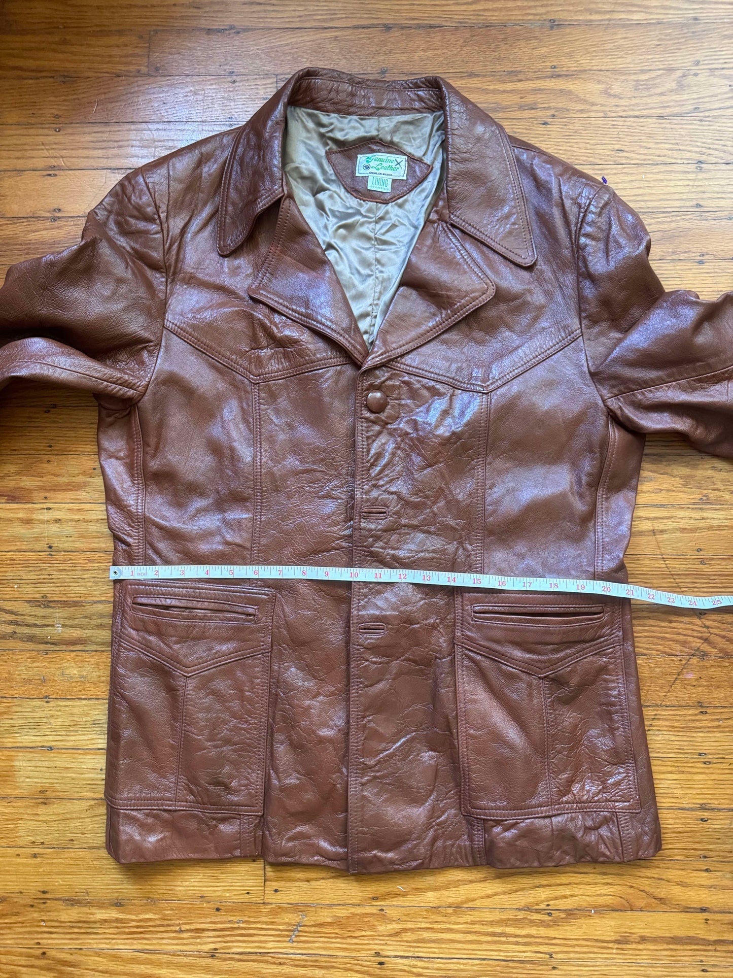 Men's 1970's Brown Vintage Leather Jacket, XL 44