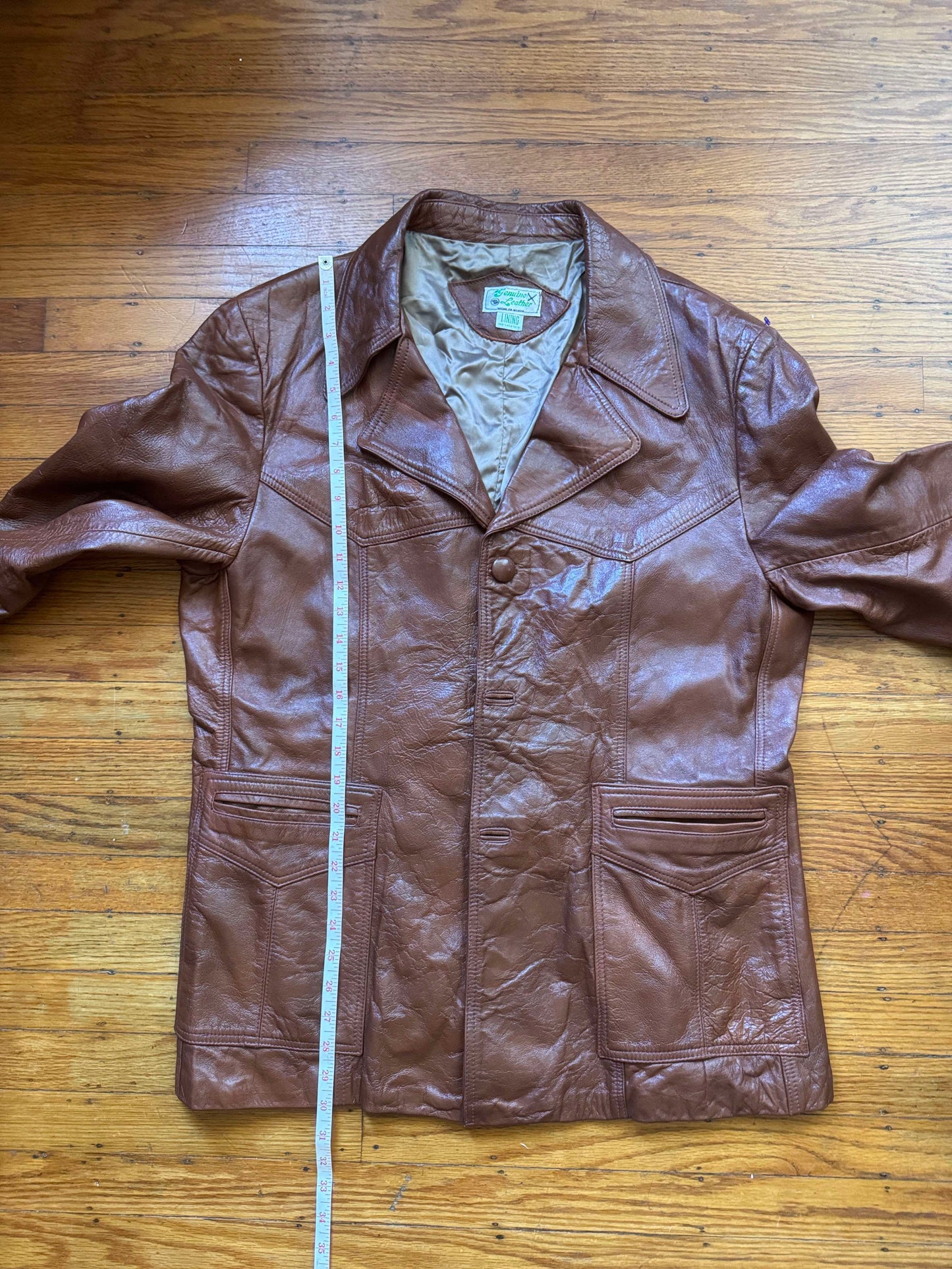 Men's 1970's Brown Vintage Leather Jacket, XL 44