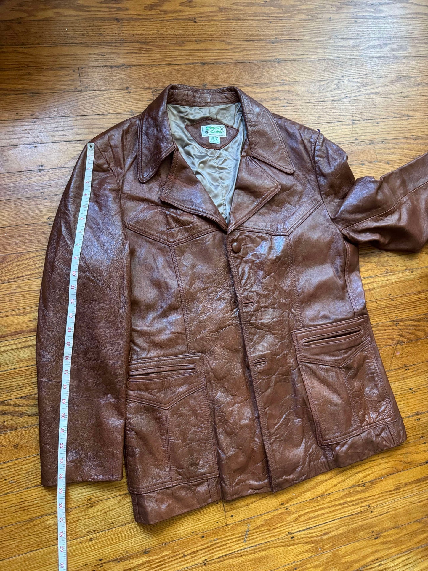Men's 1970's Brown Vintage Leather Jacket, XL 44