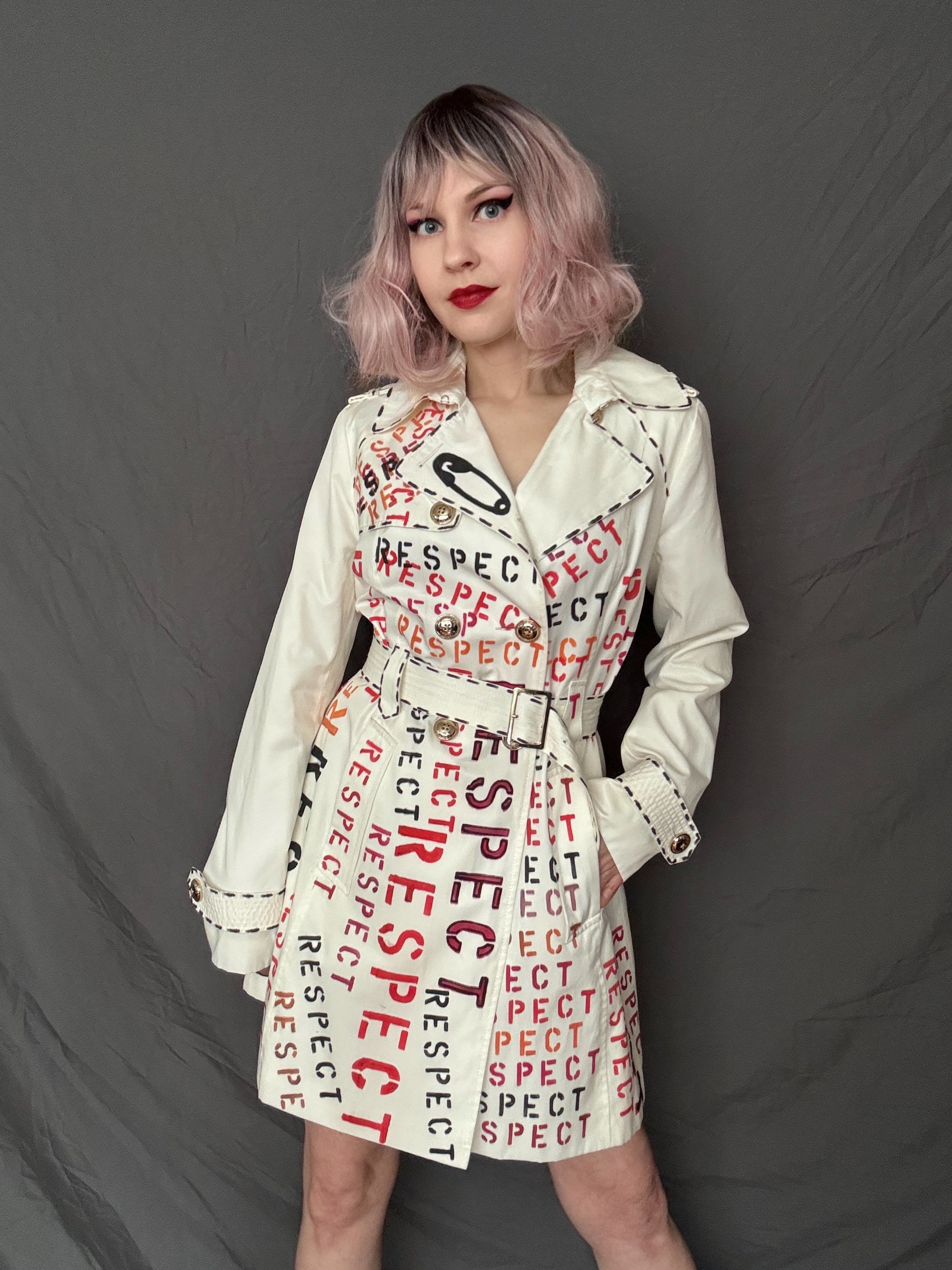 Womens Ivory Upcycled Trench Coat