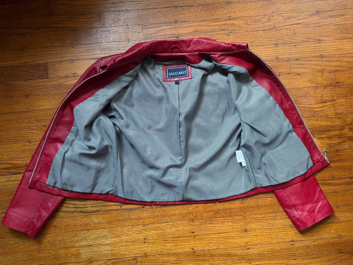 Red Leather Vintage Y2K Women's Jacket, Size L