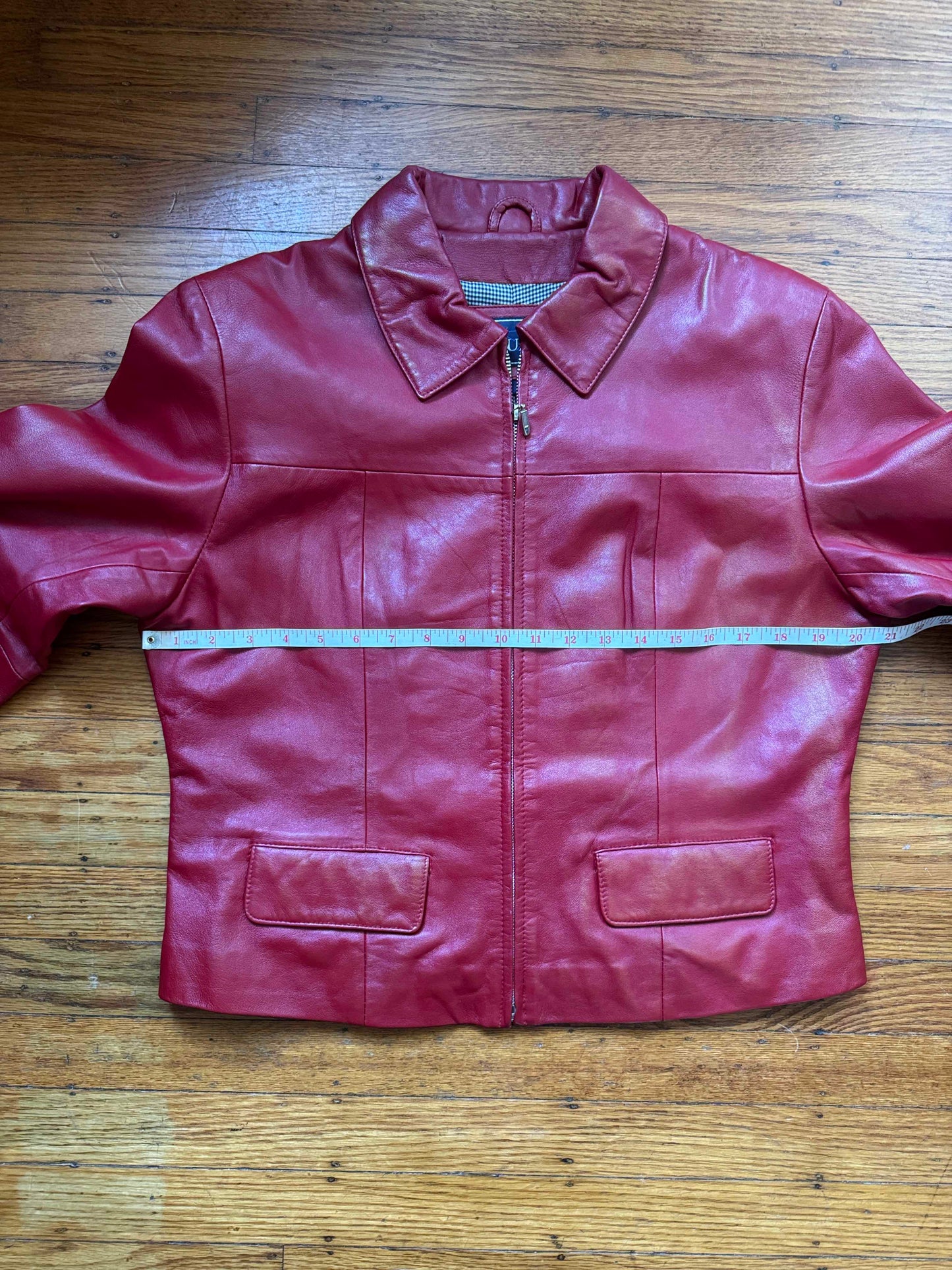 Red Leather Vintage Y2K Women's Jacket, Size L