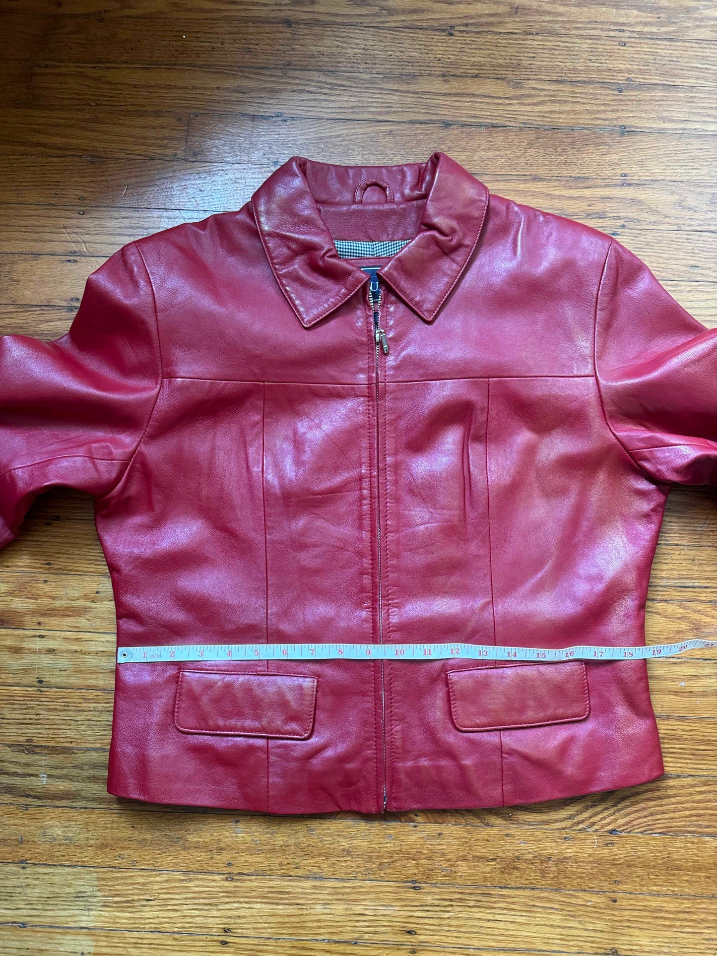 Red Leather Vintage Y2K Women's Jacket, Size L