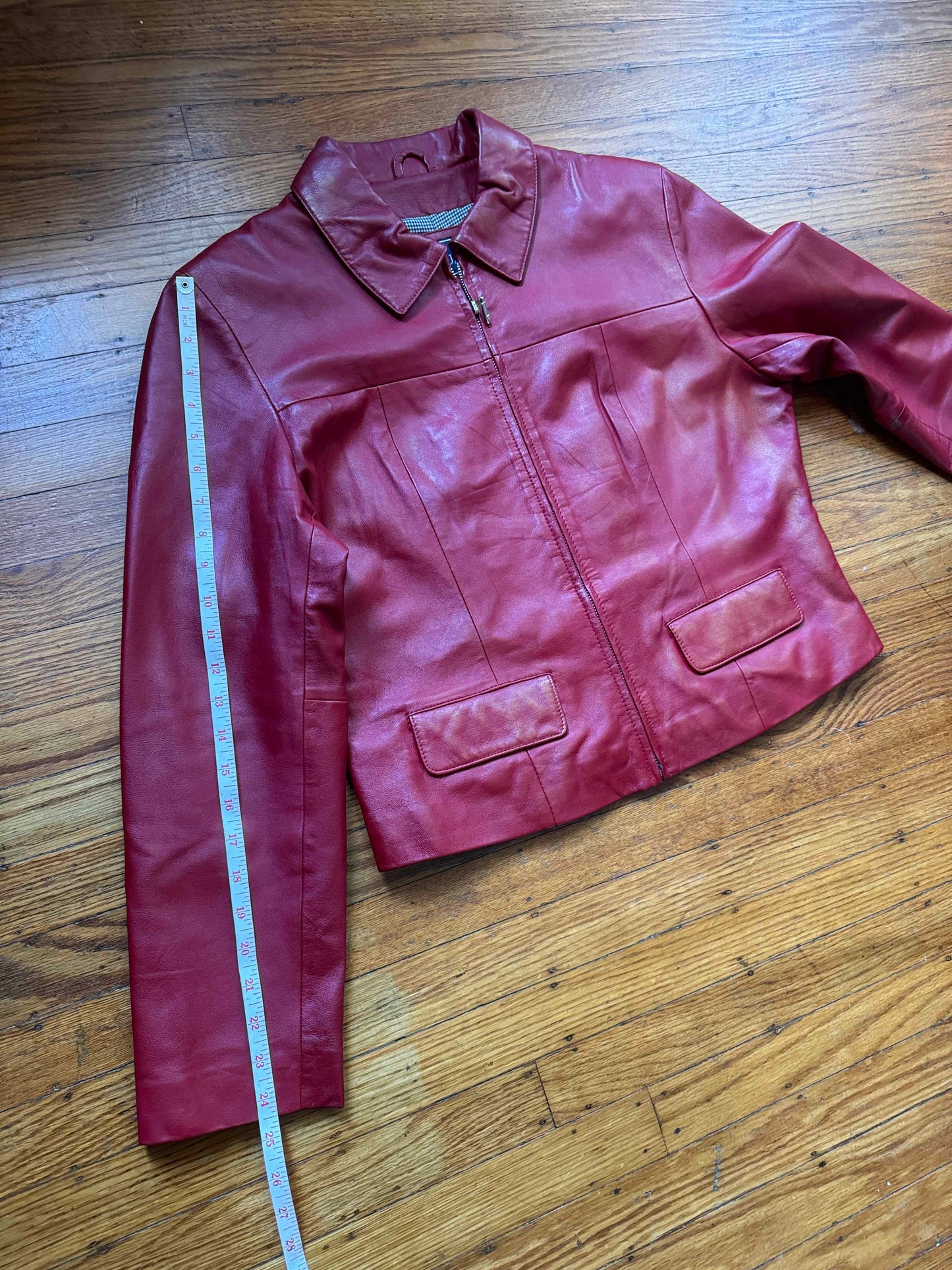 Red Leather Vintage Y2K Women's Jacket, Size L