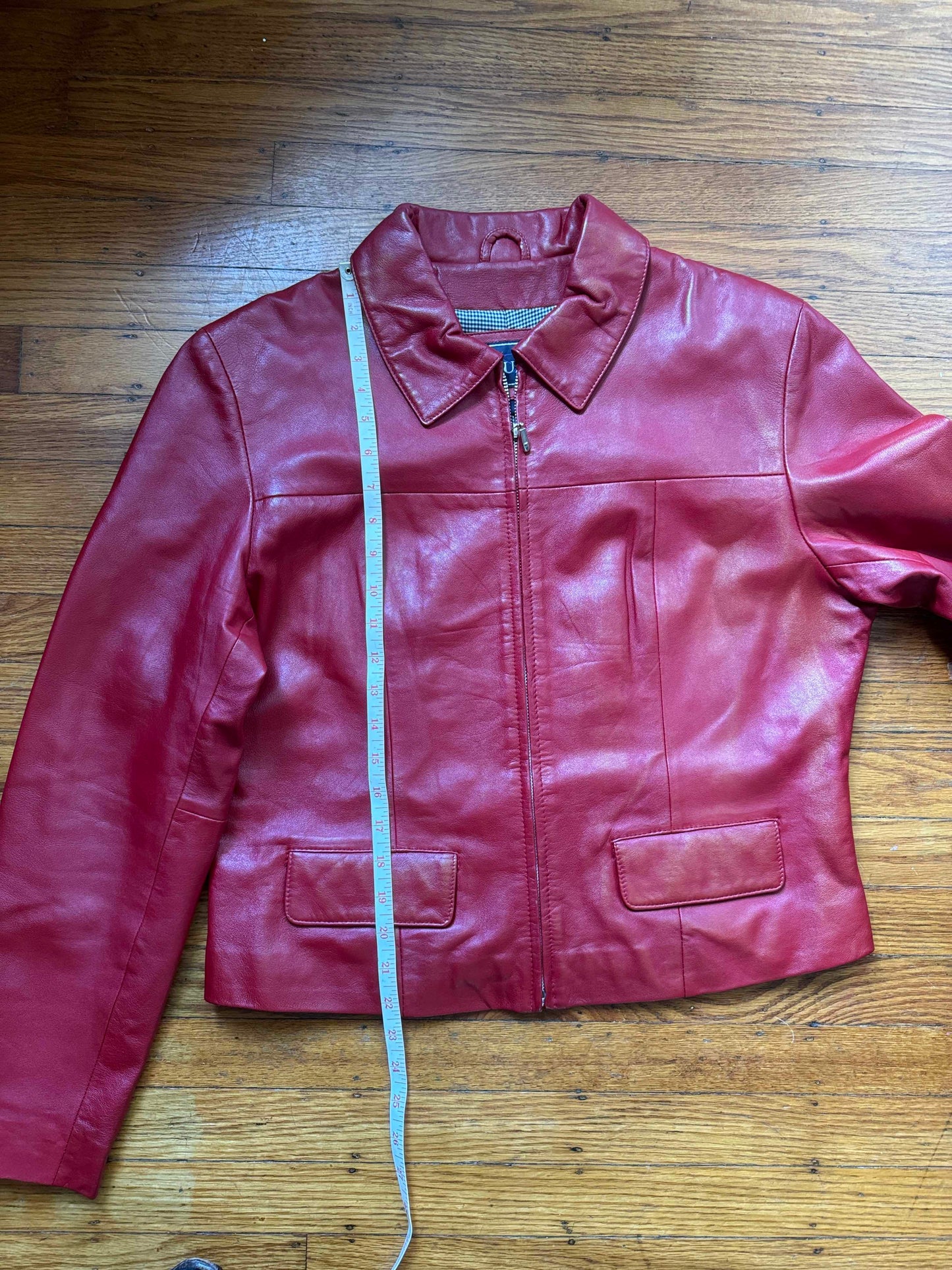 Red Leather Vintage Y2K Women's Jacket, Size L