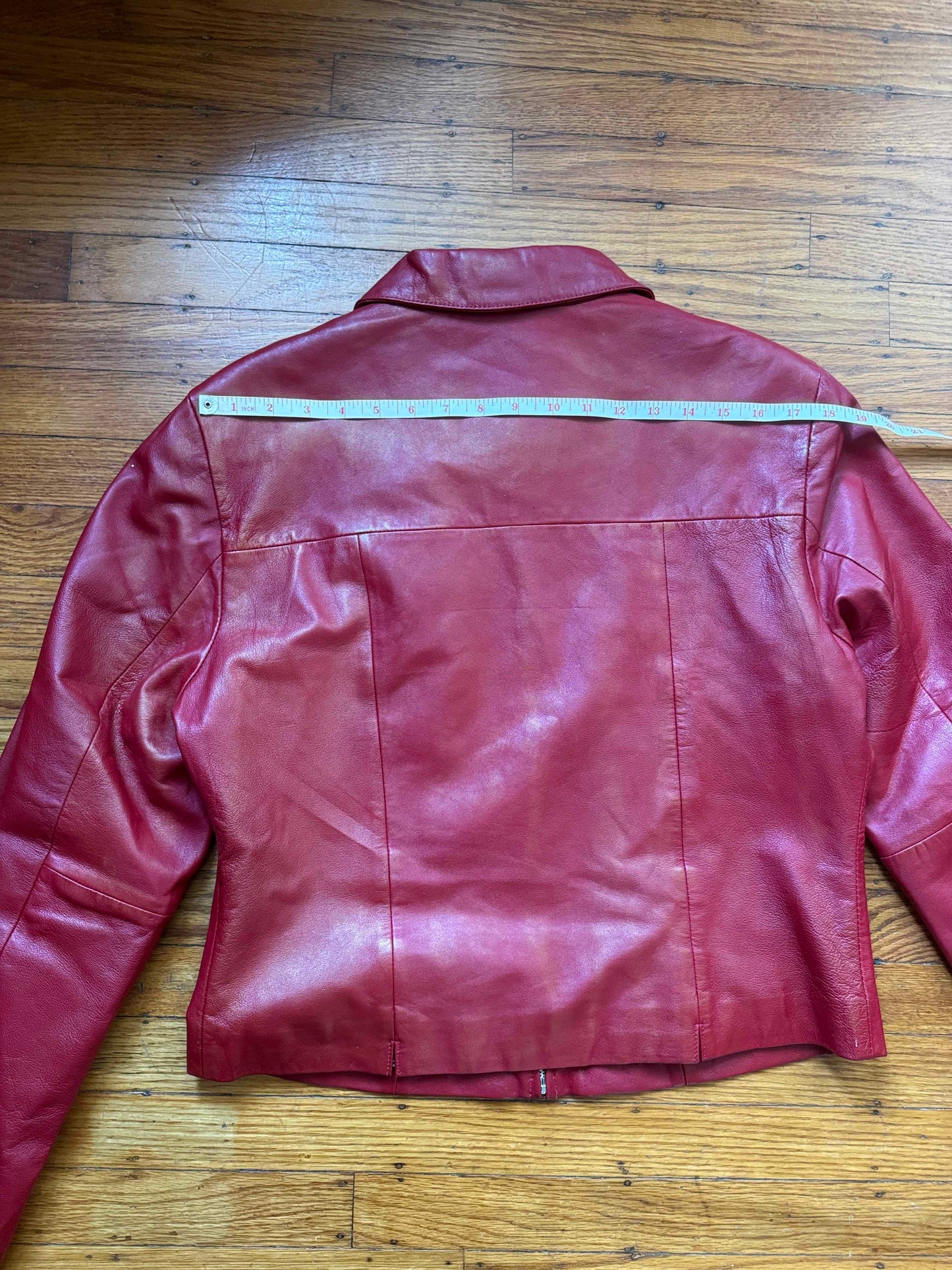 Red Leather Vintage Y2K Women's Jacket, Size L