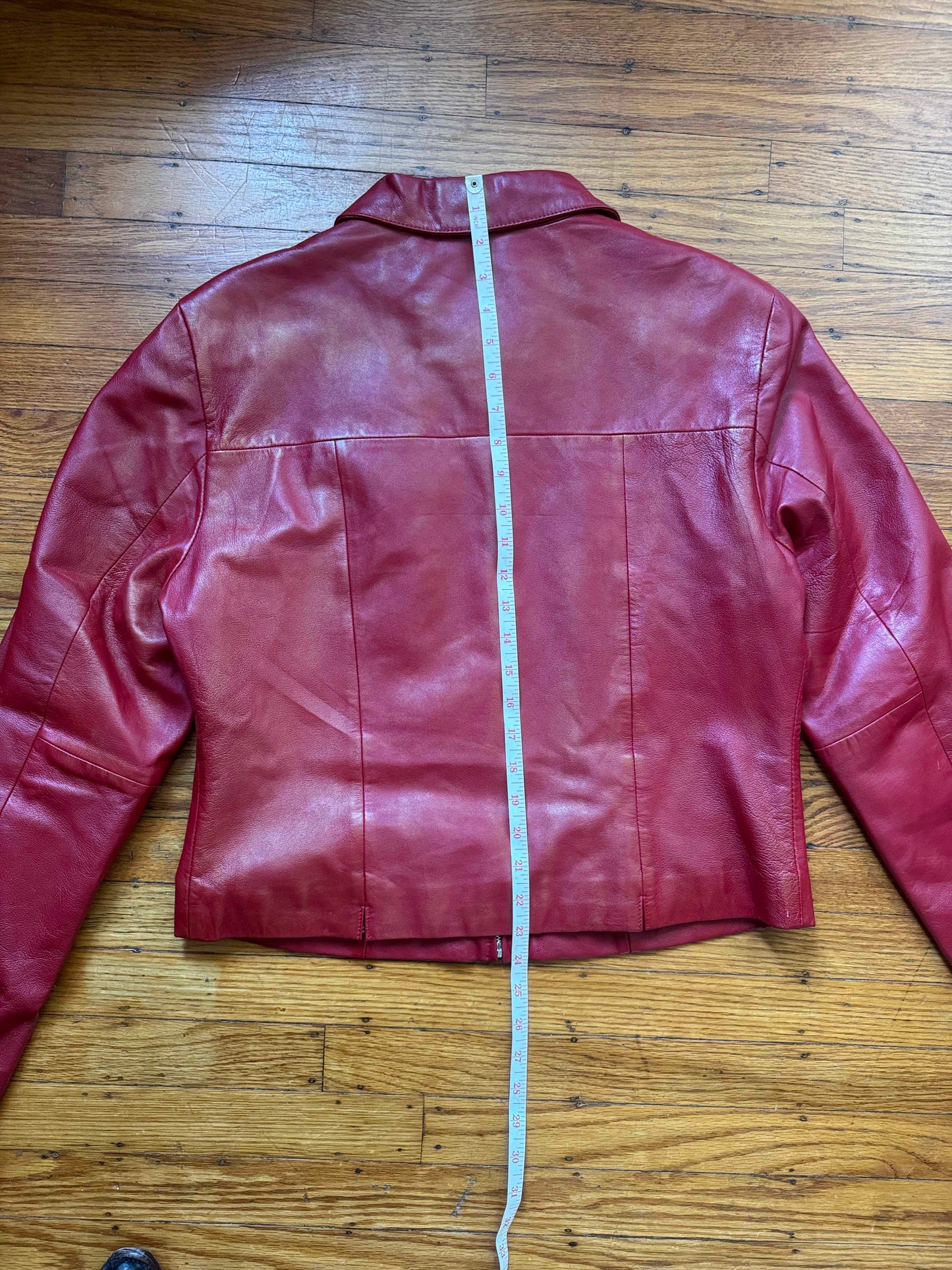Red Leather Vintage Y2K Women's Jacket, Size L