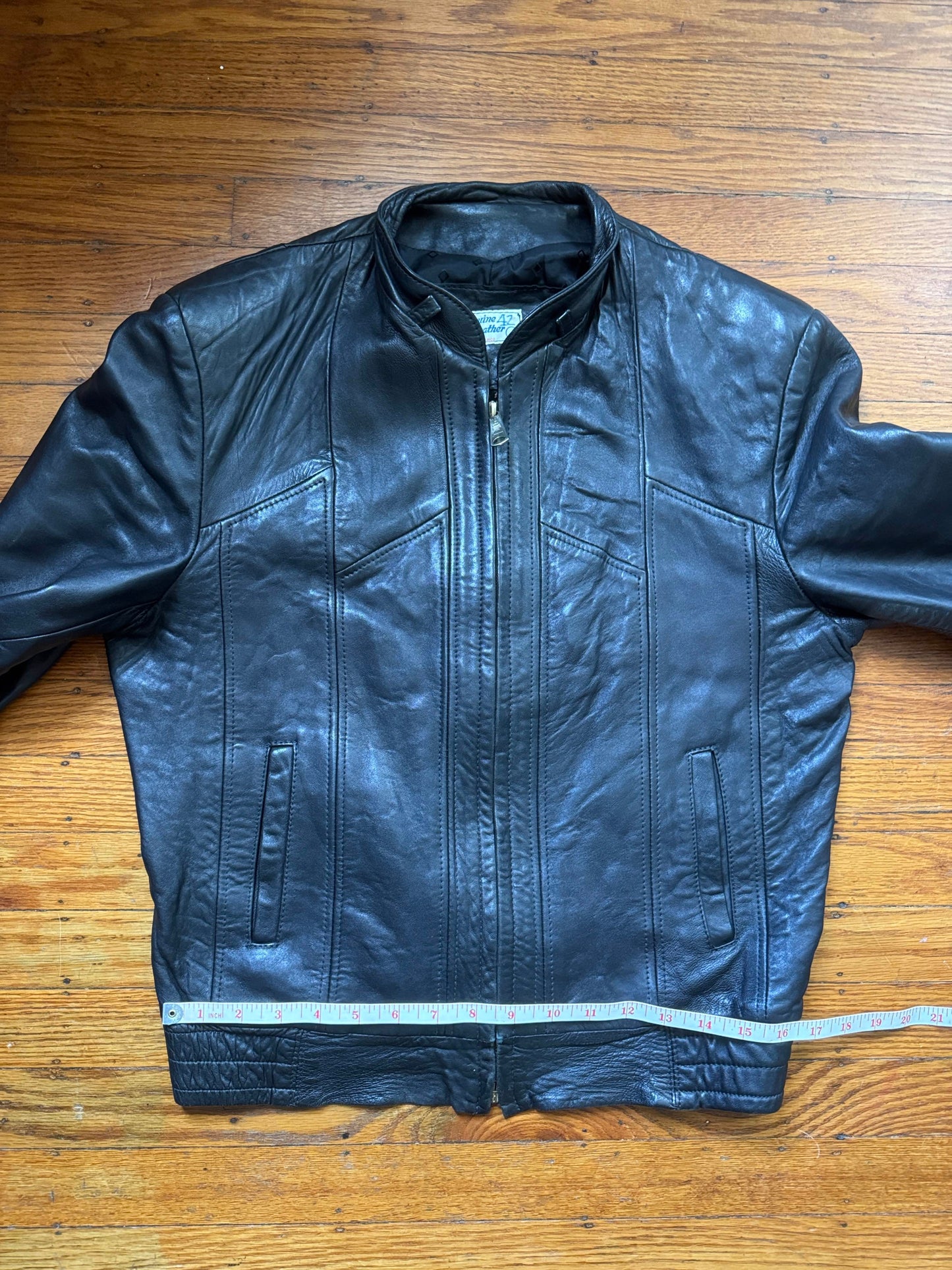 Men's Vintage Black Leather Bomber Jacket, 40, M