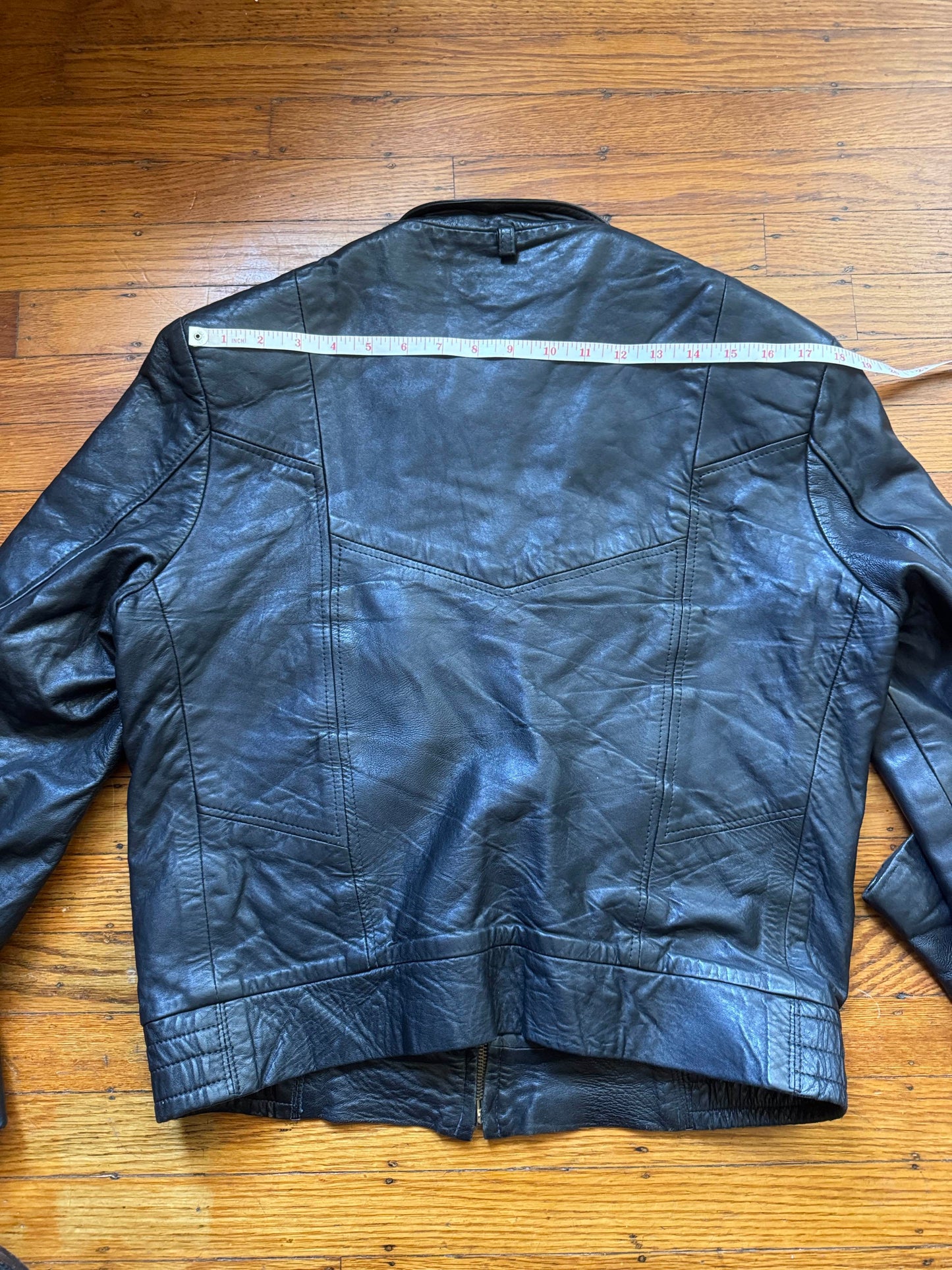 Men's Vintage Black Leather Bomber Jacket, 40, M