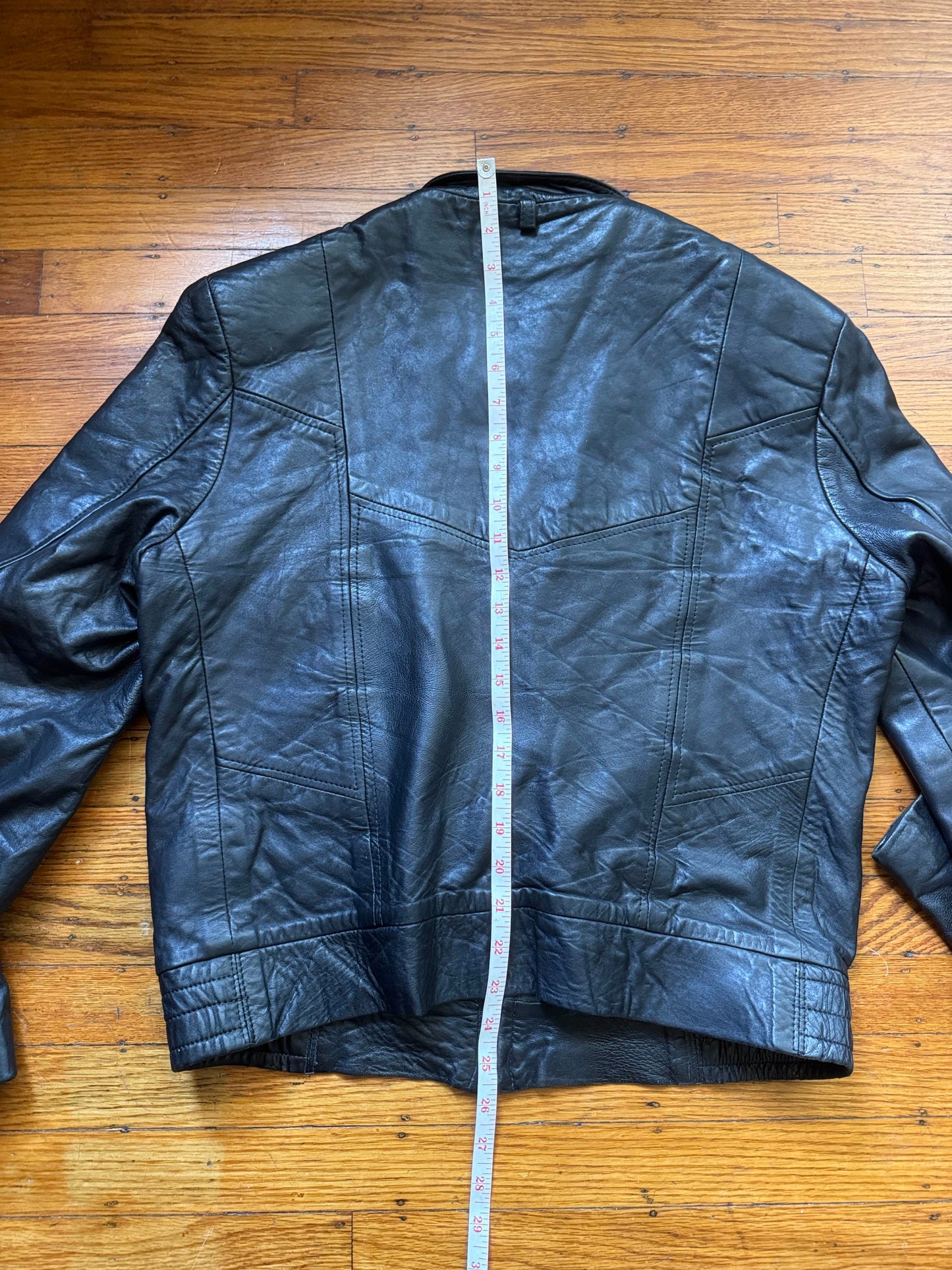 Men's Vintage Black Leather Bomber Jacket, 40, M