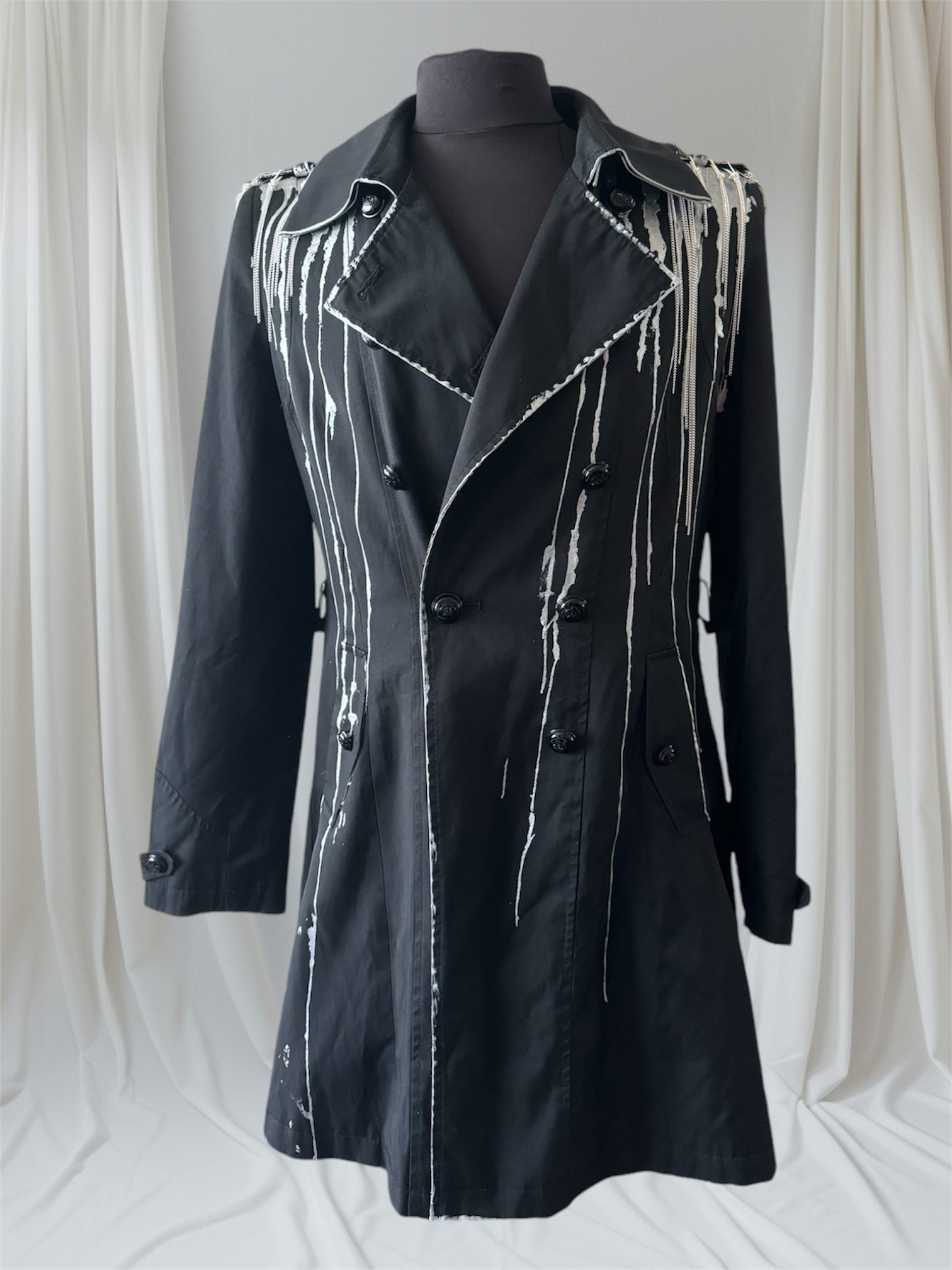 Mens Black & Silver Metallic Trench Coat