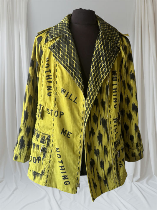 womens chartreuse upcycled punk trench coat