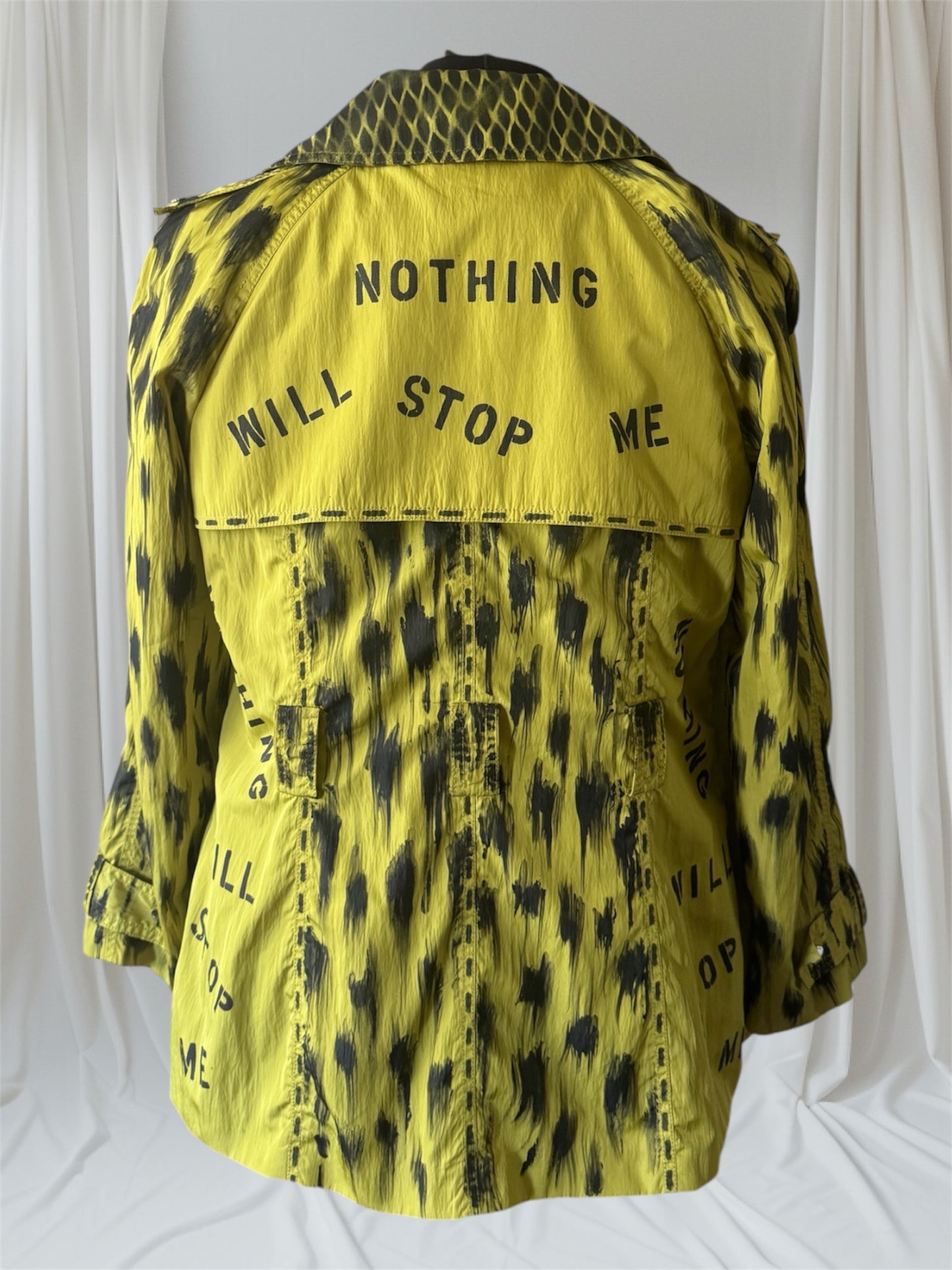 womens chartreuse upcycled punk trench coat