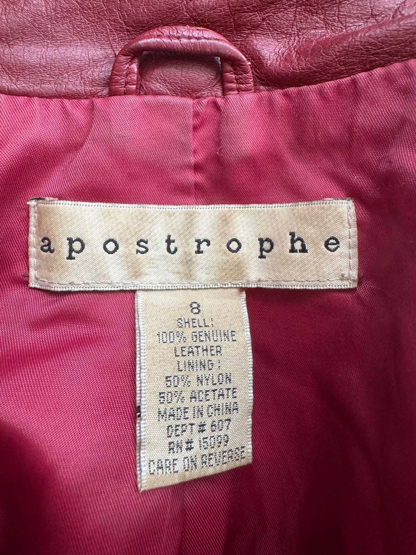 Womens's Dark Red Leather Vintage Cafe Racer Jacket, Size M