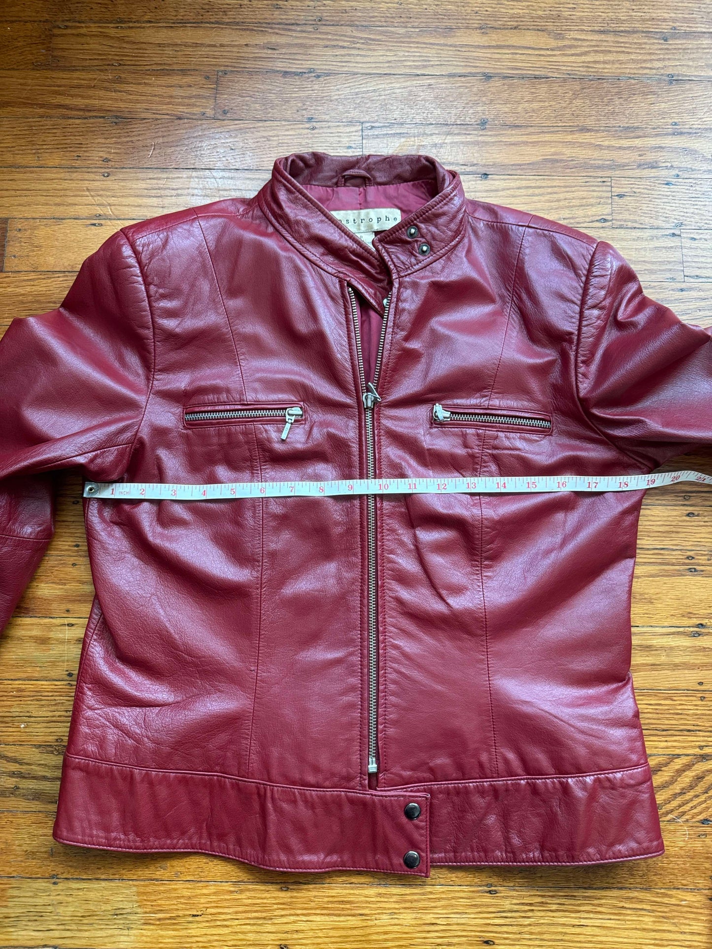 Womens's Dark Red Leather Vintage Cafe Racer Jacket, Size M