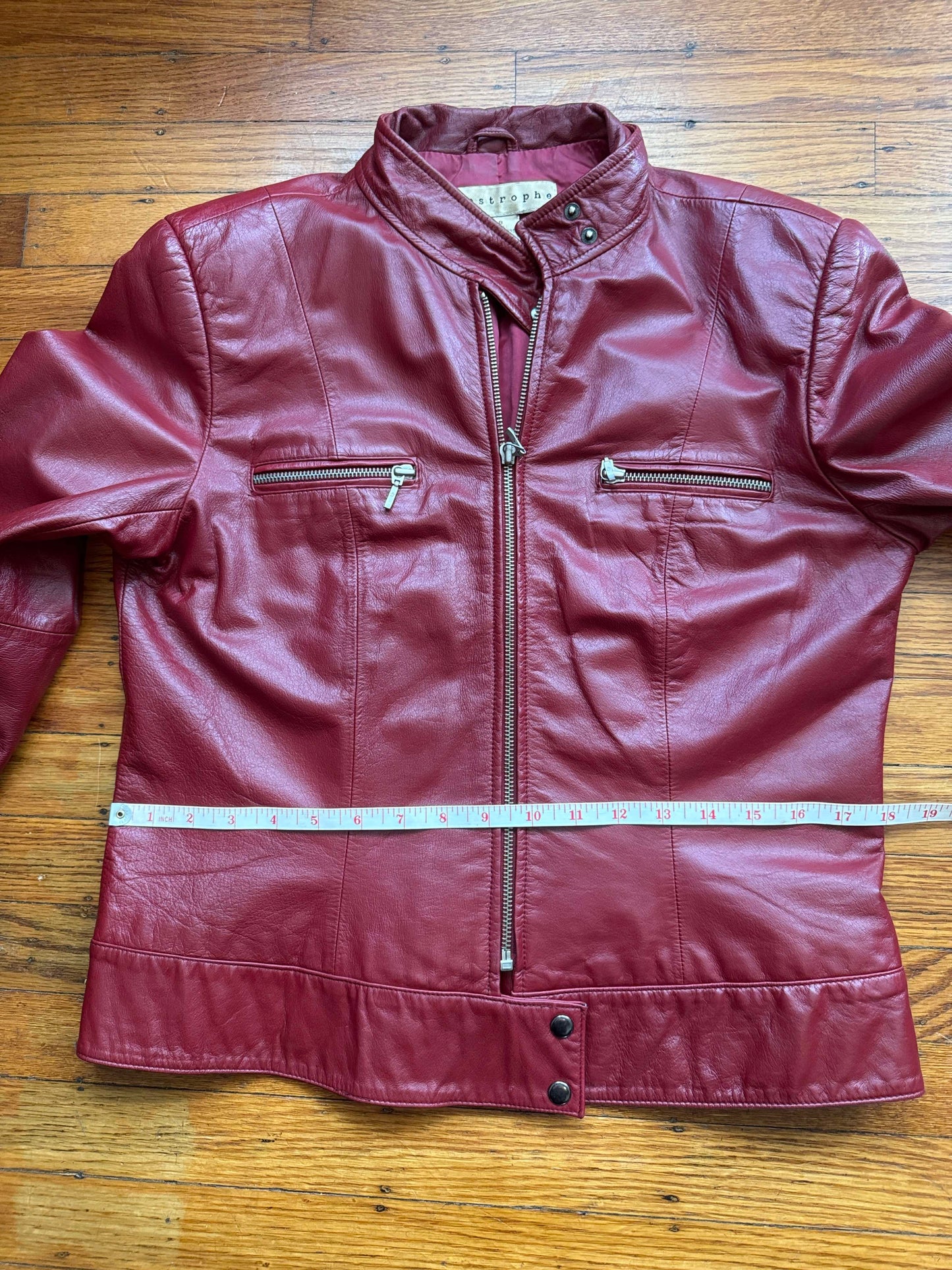 Womens's Dark Red Leather Vintage Cafe Racer Jacket, Size M