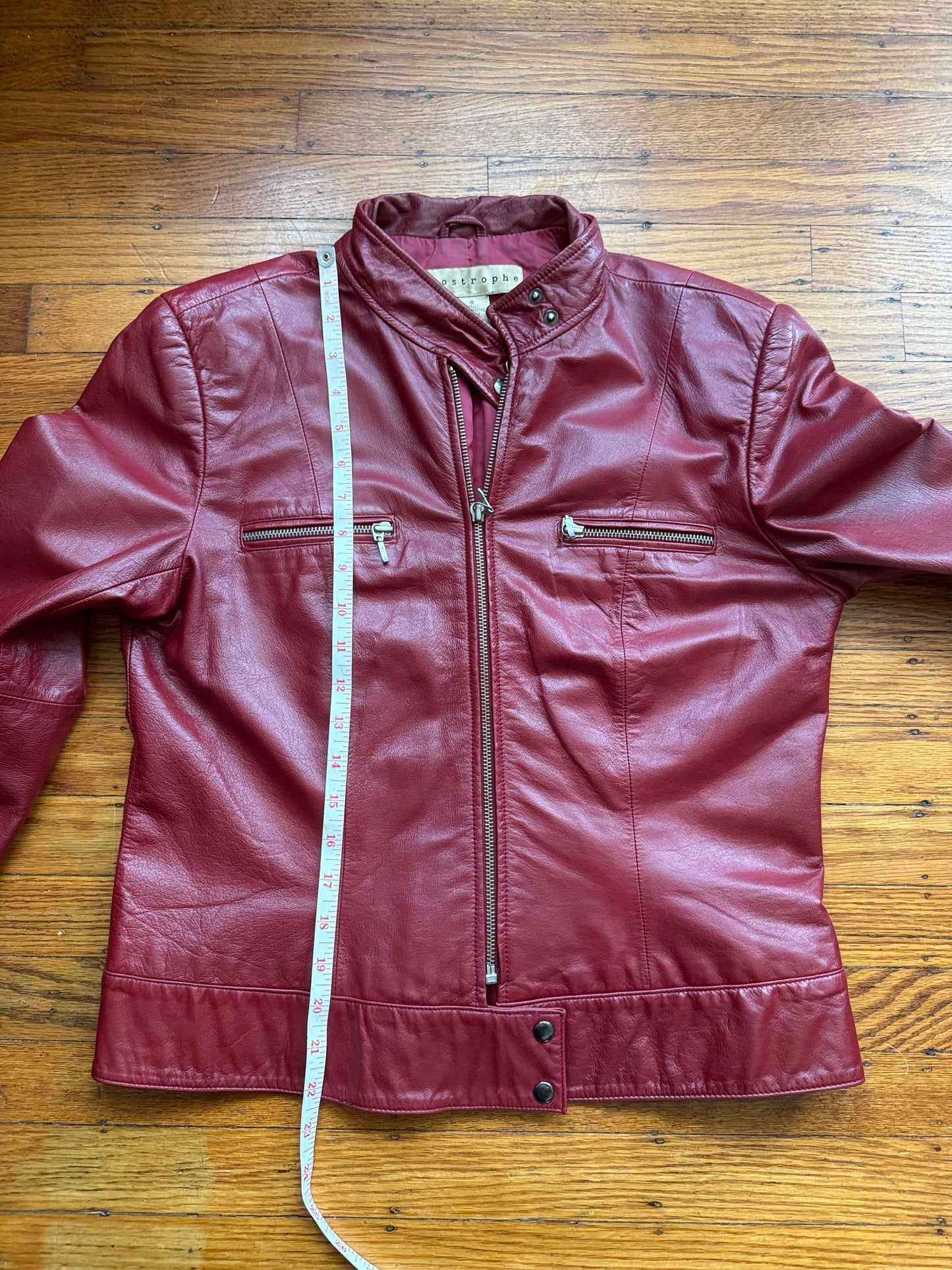 Womens's Dark Red Leather Vintage Cafe Racer Jacket, Size M