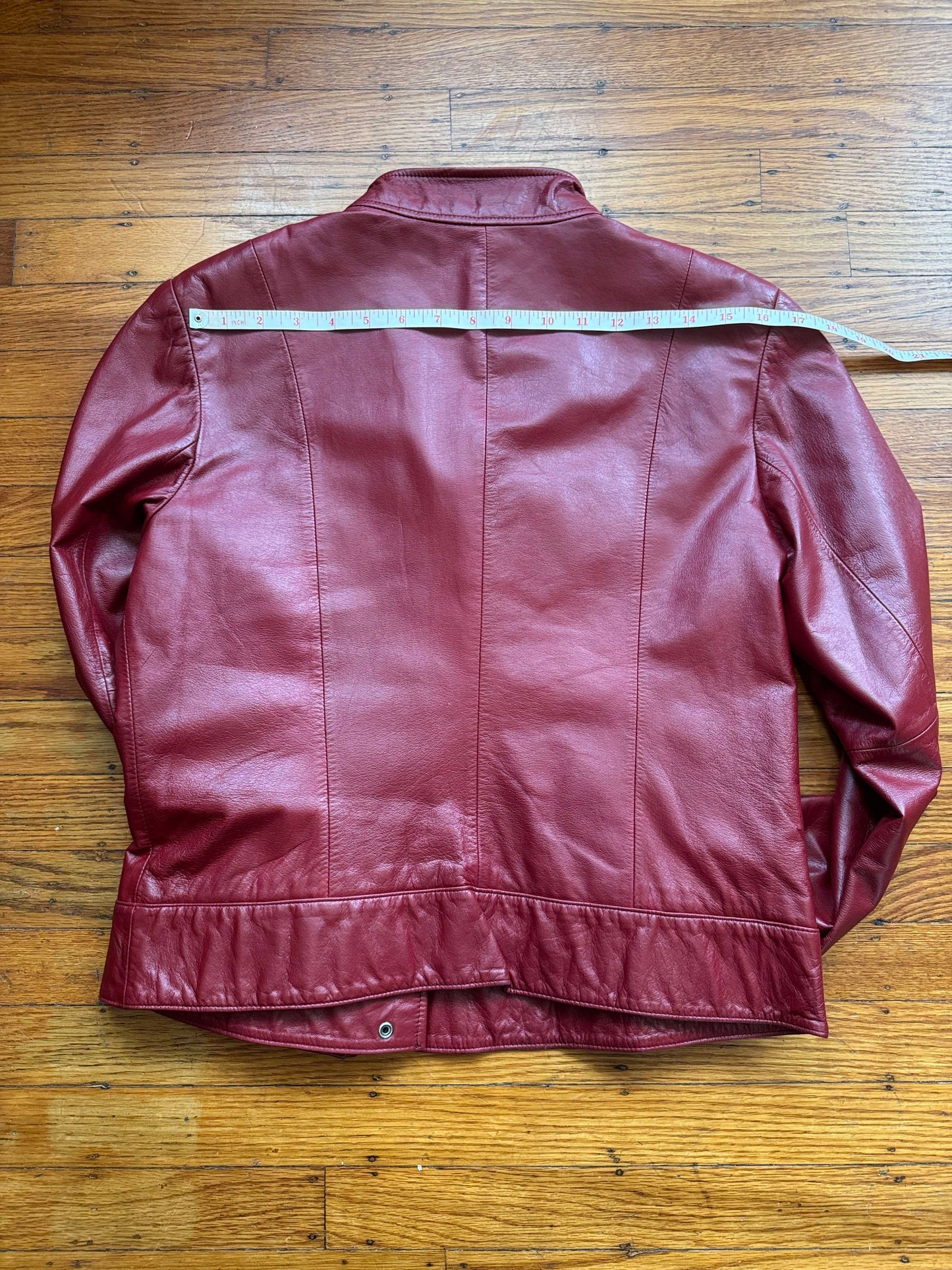Womens's Dark Red Leather Vintage Cafe Racer Jacket, Size M
