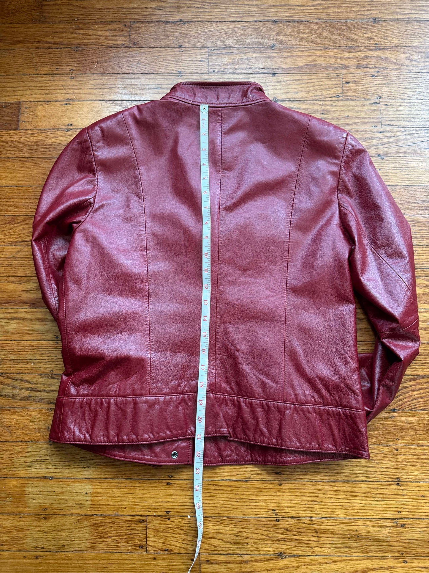 Womens's Dark Red Leather Vintage Cafe Racer Jacket, Size M