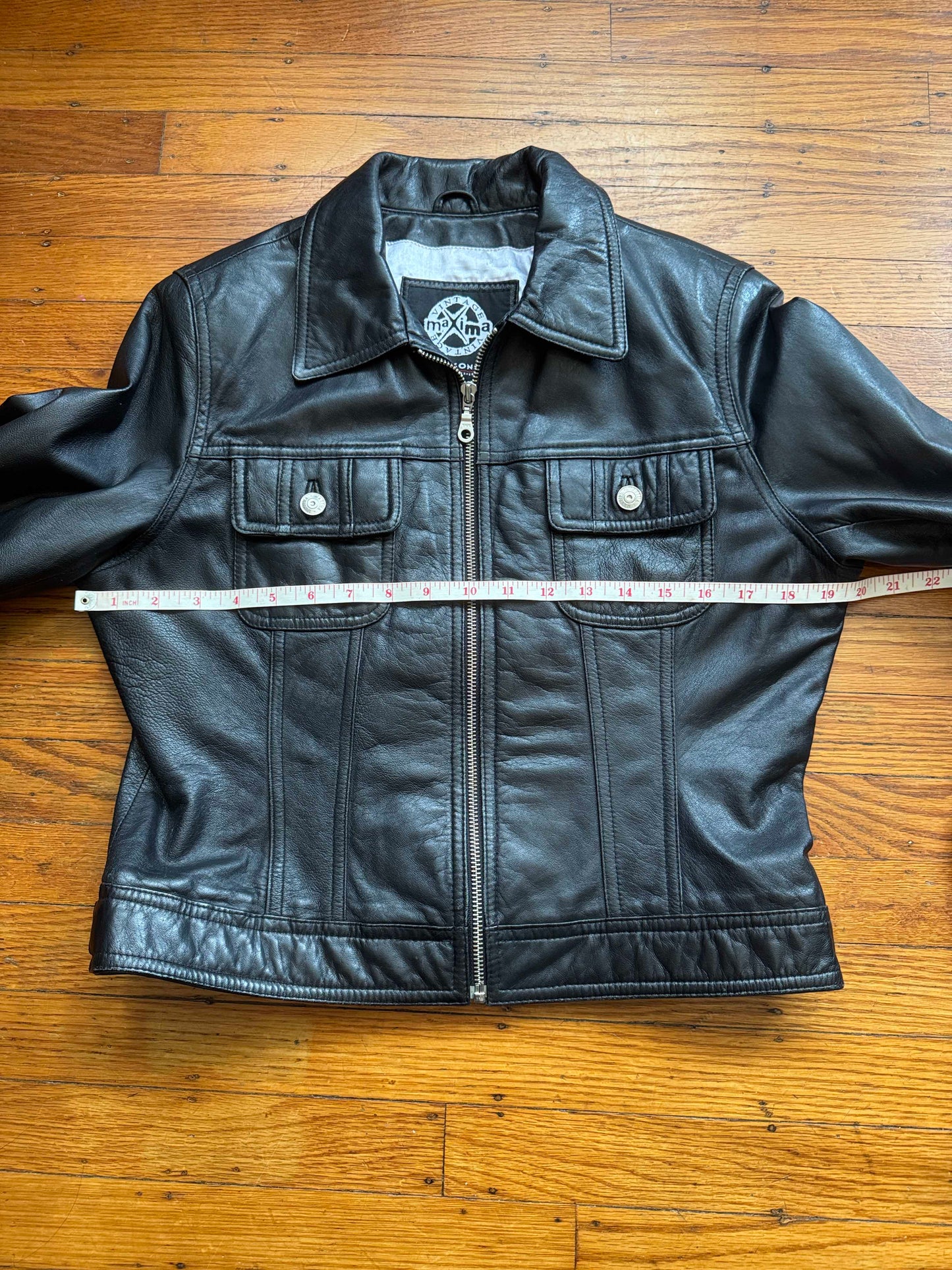 Women's Vintage Leather Trucker Jacket, Medium