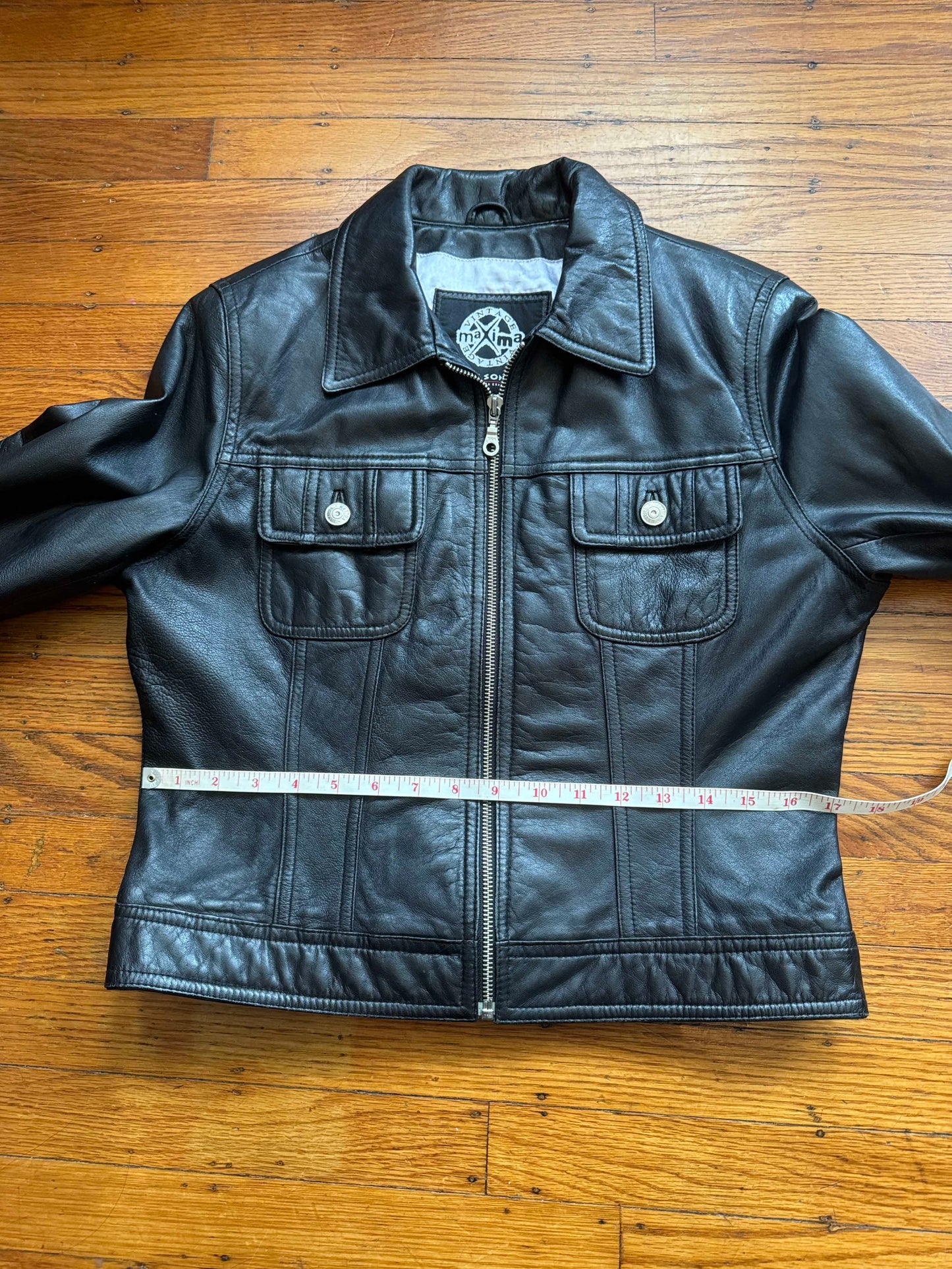 Women's Vintage Leather Trucker Jacket, Medium