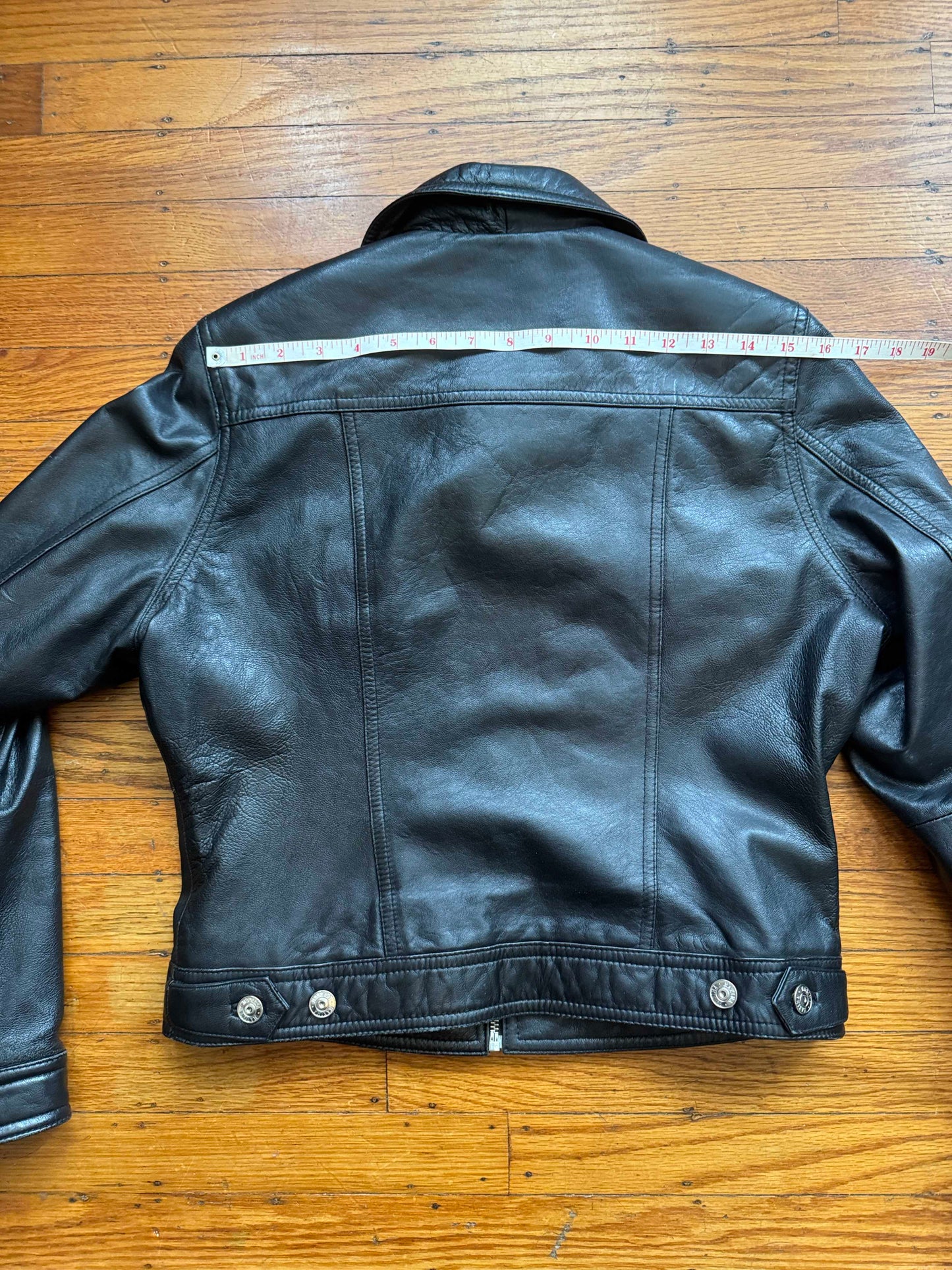 Women's Vintage Leather Trucker Jacket, Medium