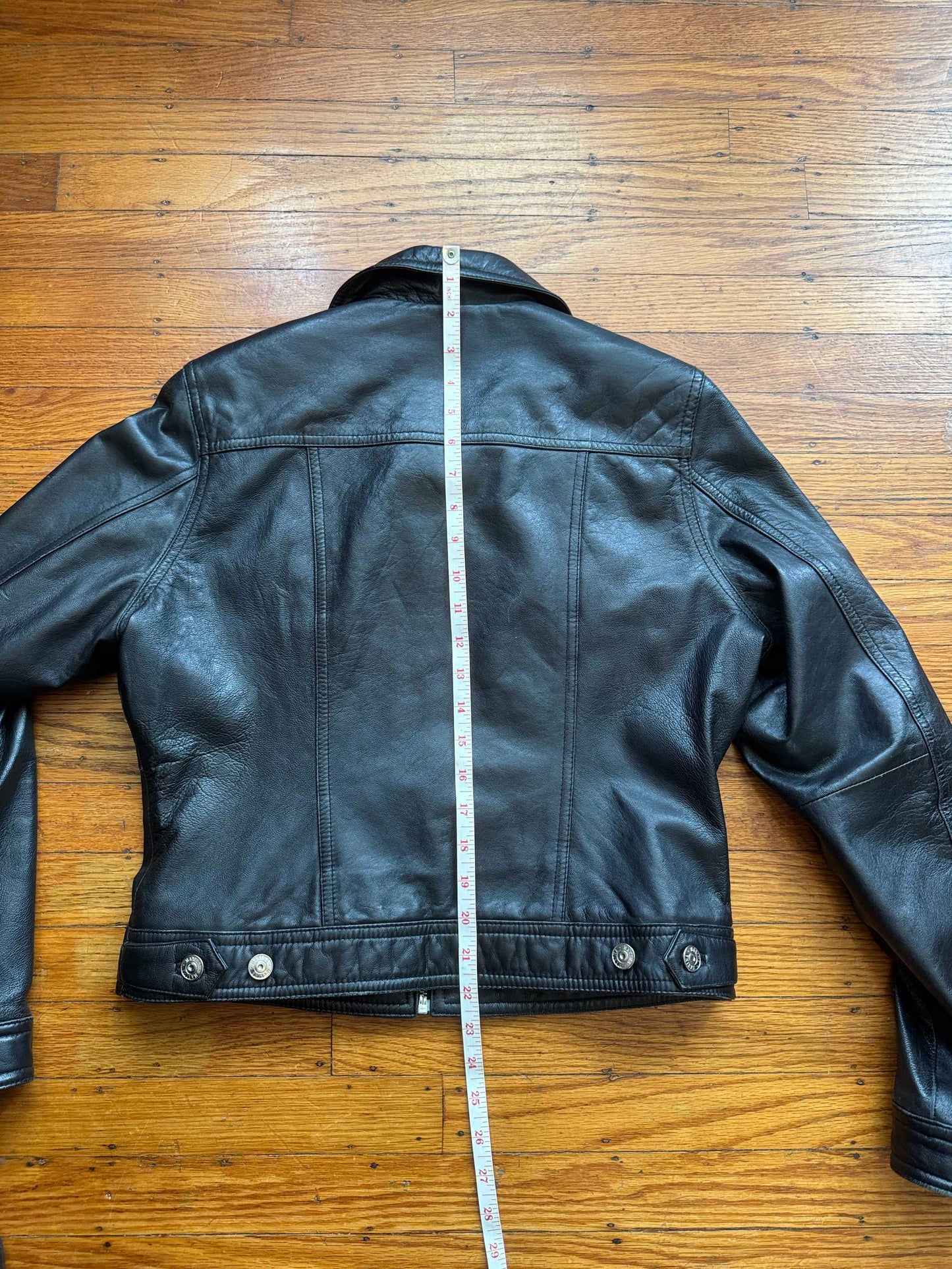 Women's Vintage Leather Trucker Jacket, Medium