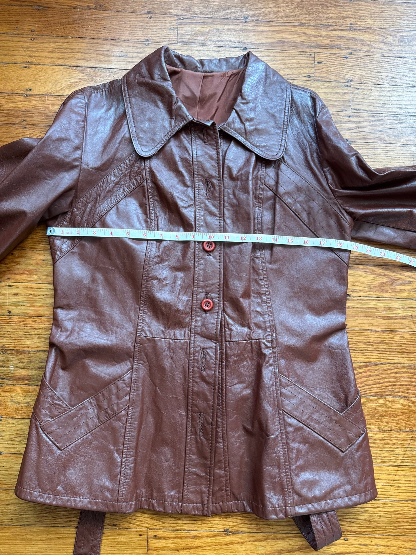 Women's 1970's Brown Vintage Leather Trench Coat, M