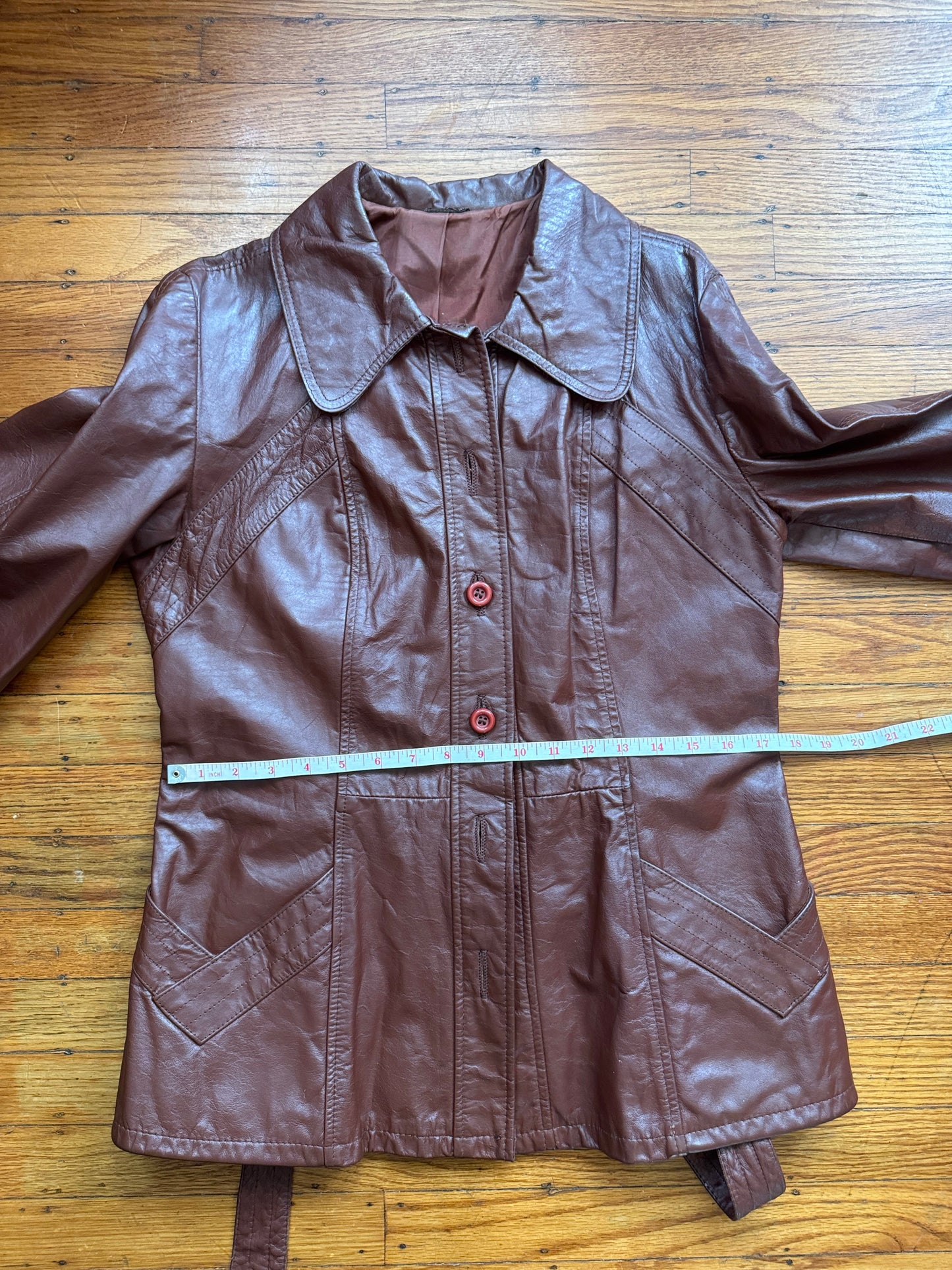 Women's 1970's Brown Vintage Leather Trench Coat, M