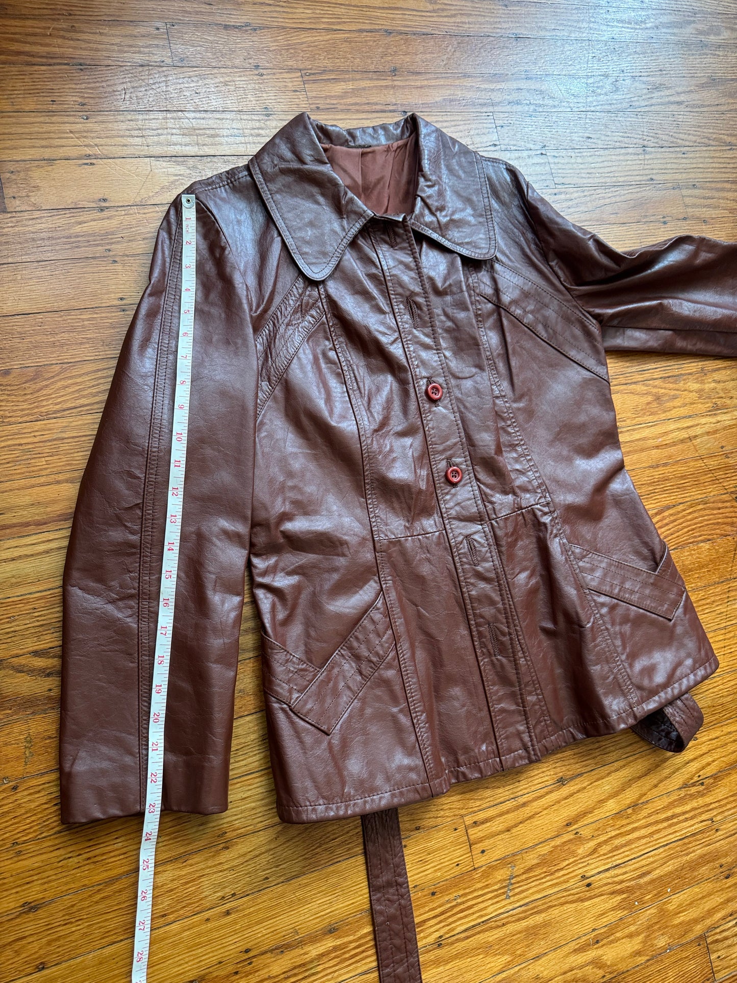 Women's 1970's Brown Vintage Leather Trench Coat, M