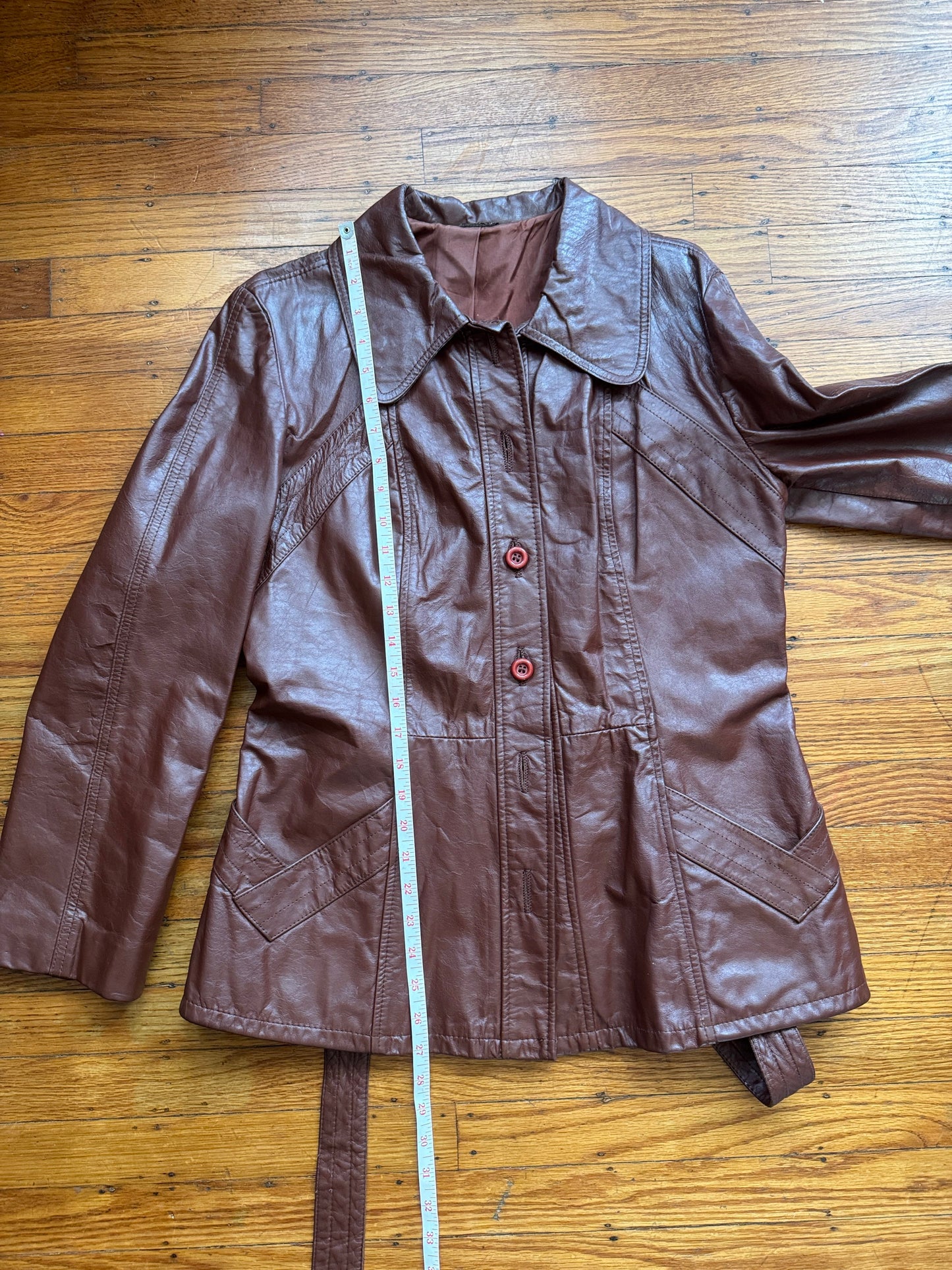 Women's 1970's Brown Vintage Leather Trench Coat, M