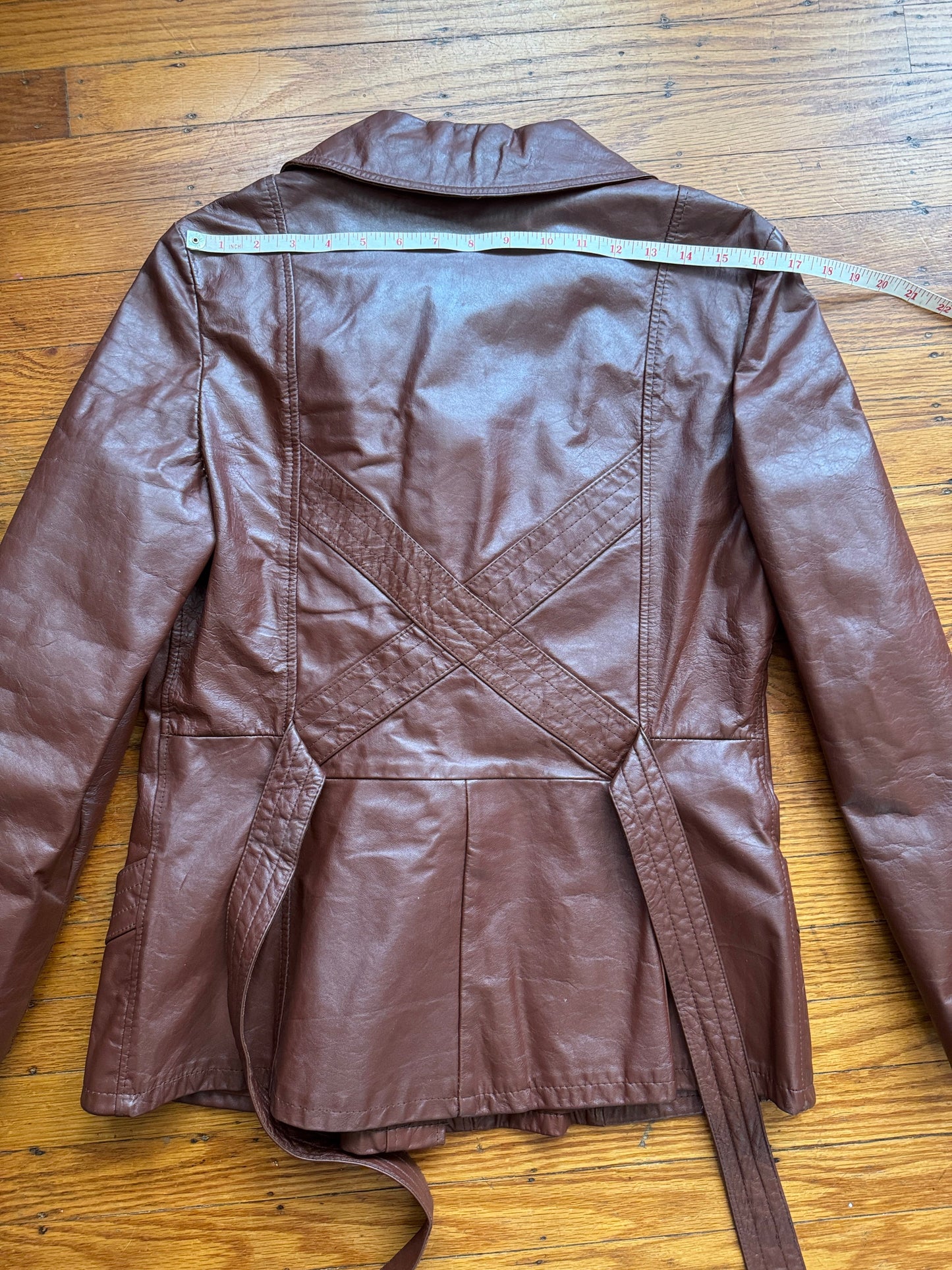 Women's 1970's Brown Vintage Leather Trench Coat, M