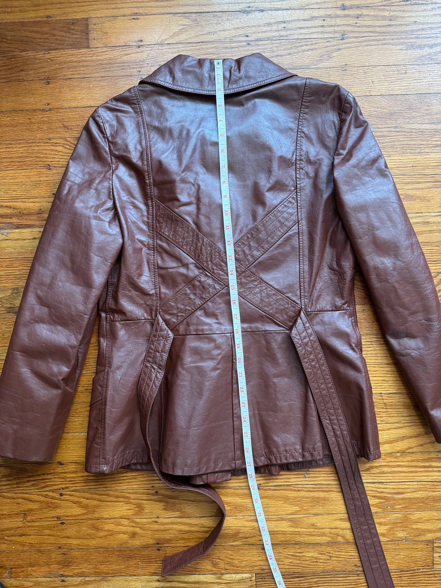 Women's 1970's Brown Vintage Leather Trench Coat, M