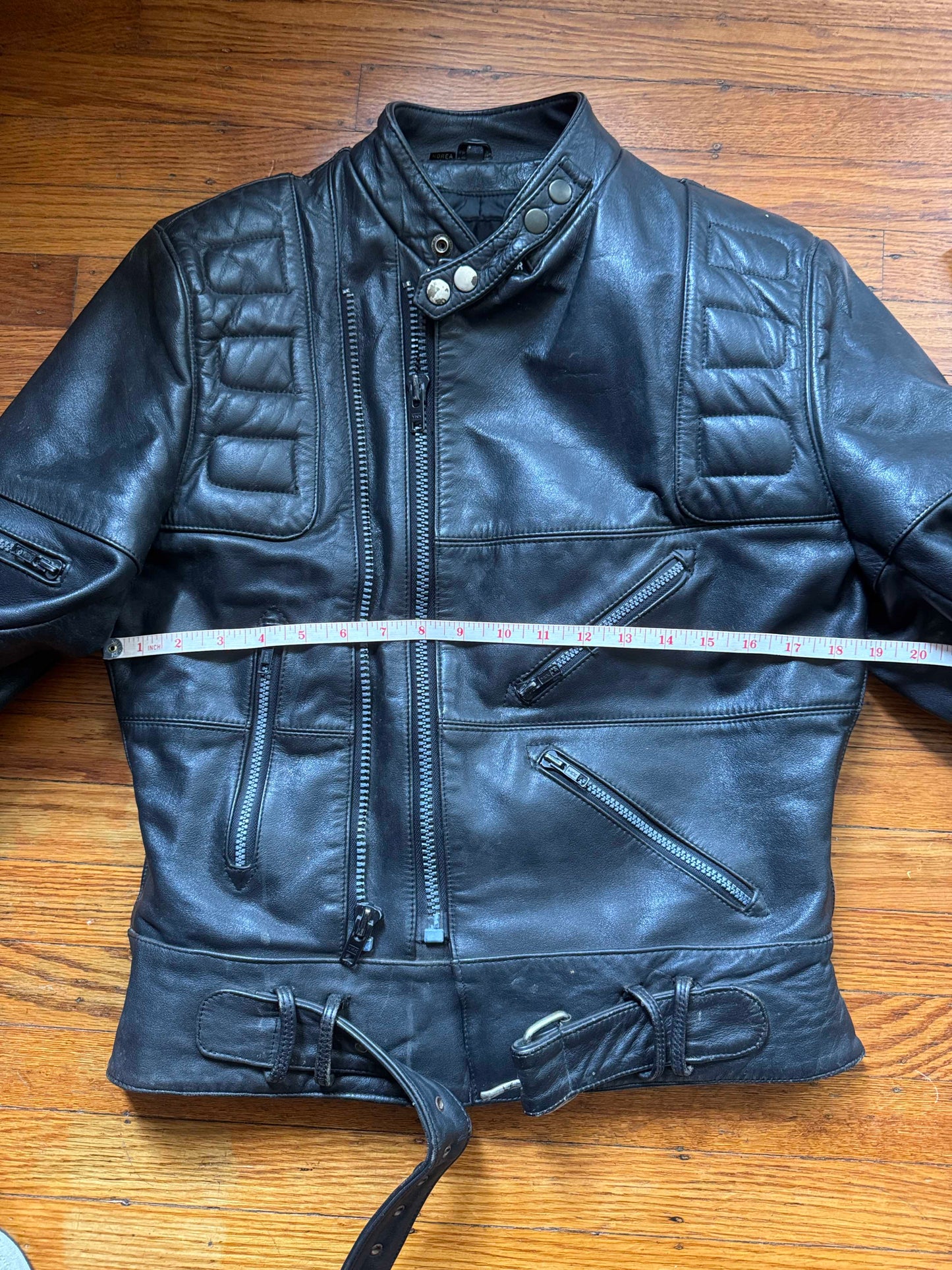 Men's Vintage Black Leather Motorcycle Jacket, 38/ S