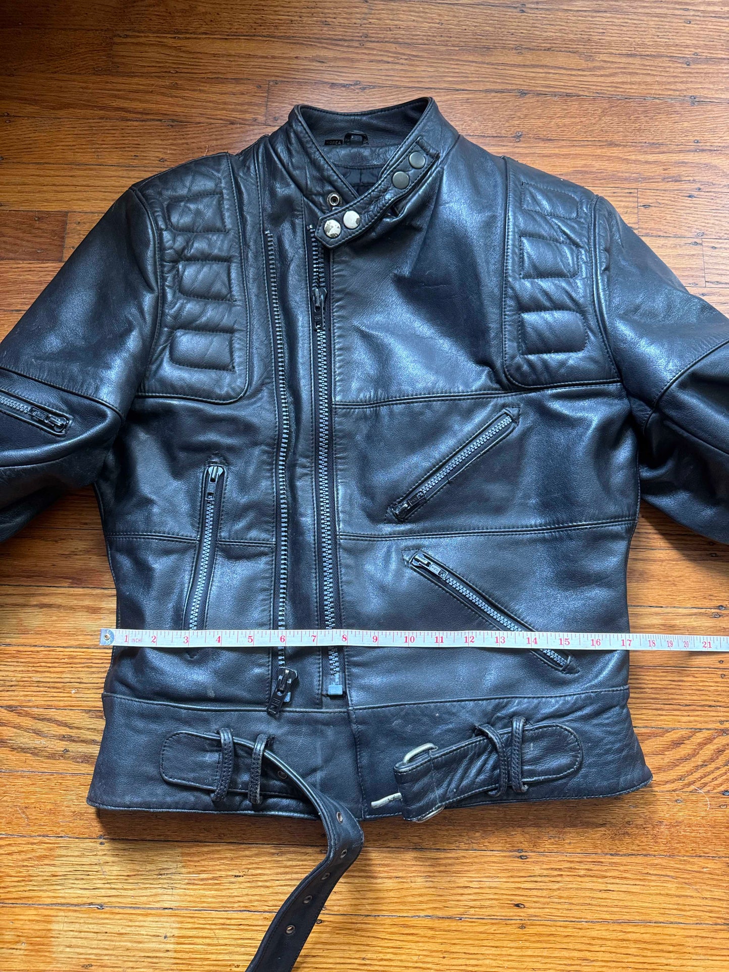 Men's Vintage Black Leather Motorcycle Jacket, 38/ S