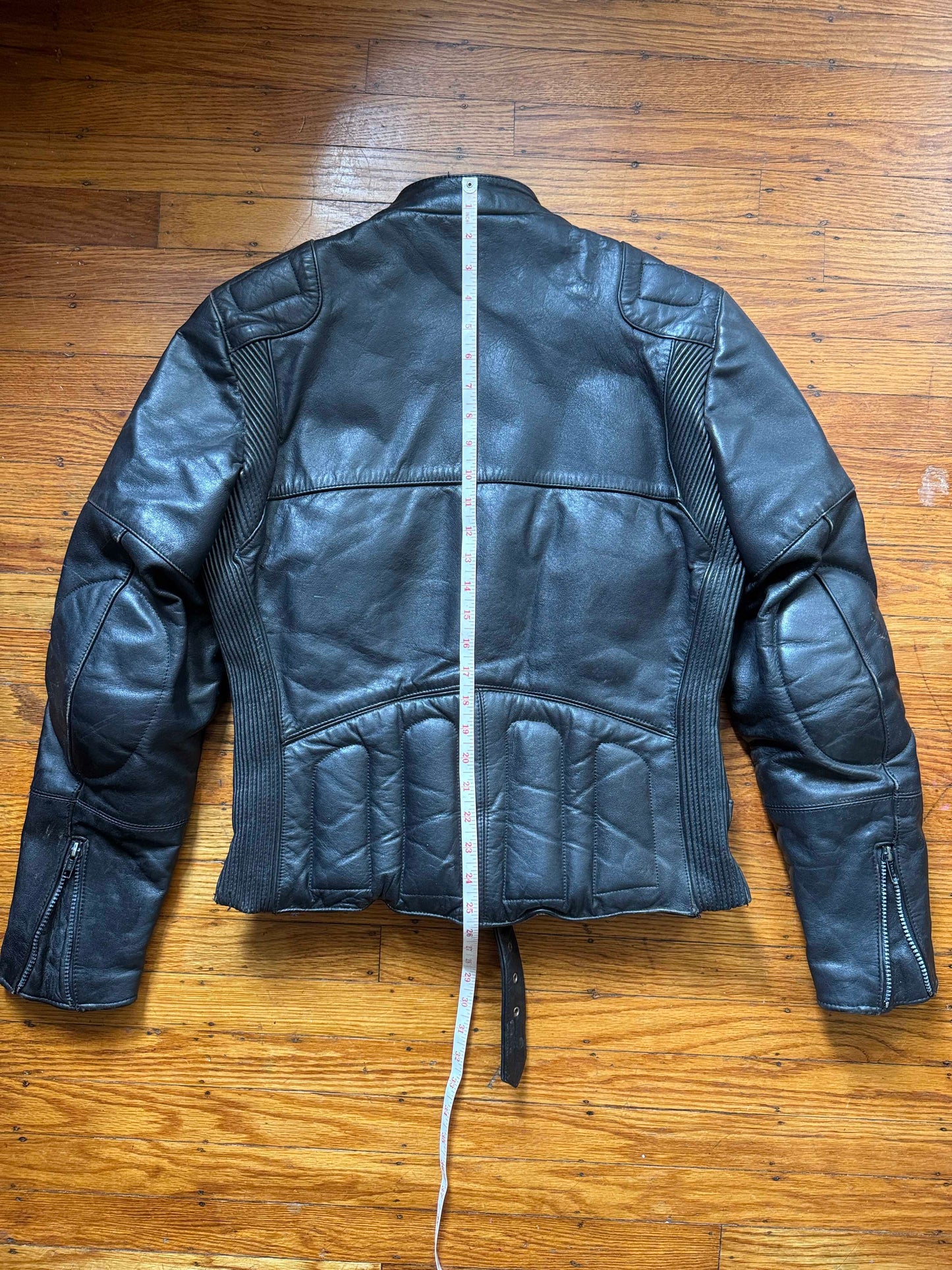 Men's Vintage Black Leather Motorcycle Jacket, 38/ S
