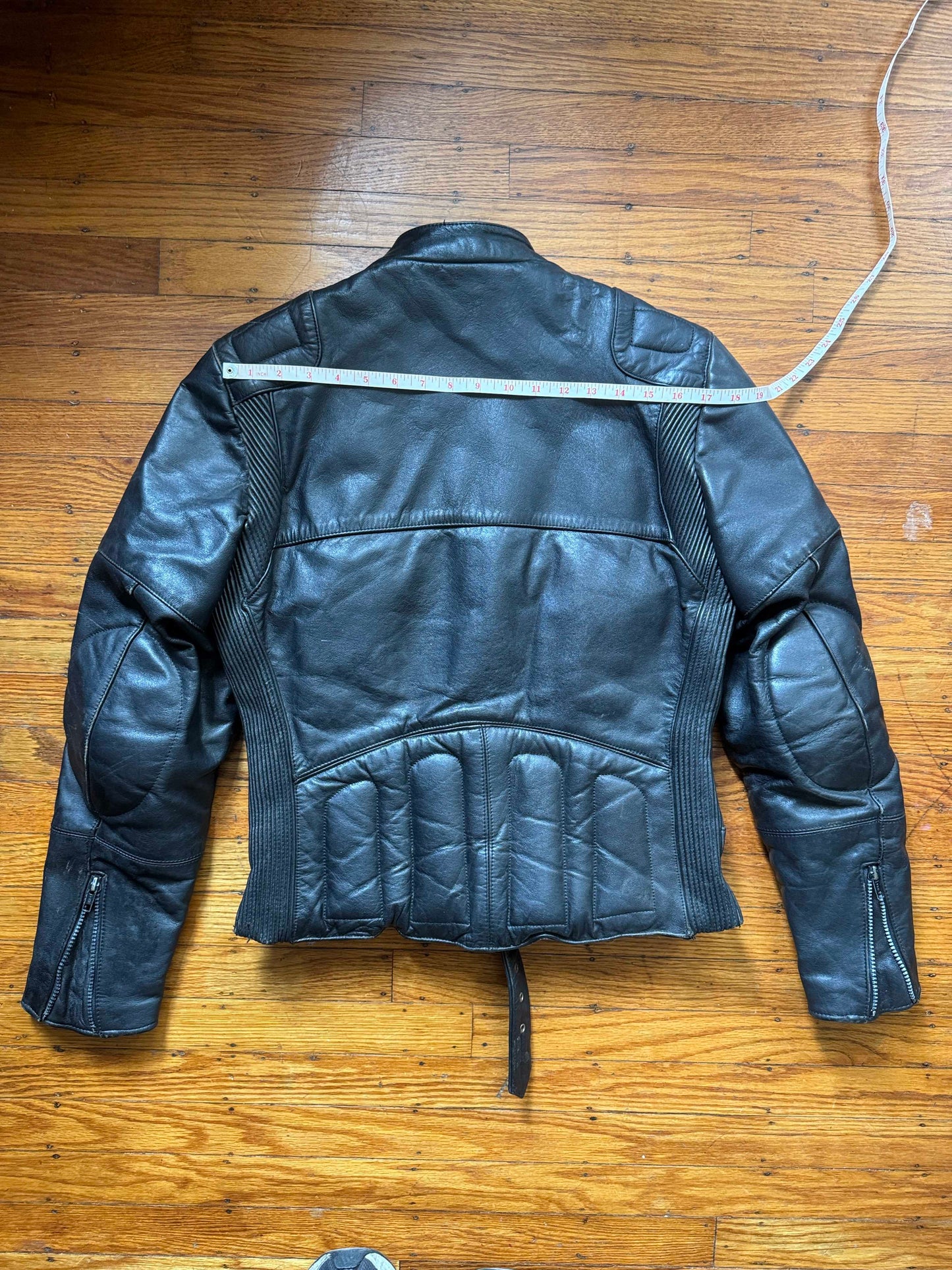 Men's Vintage Black Leather Motorcycle Jacket, 38/ S