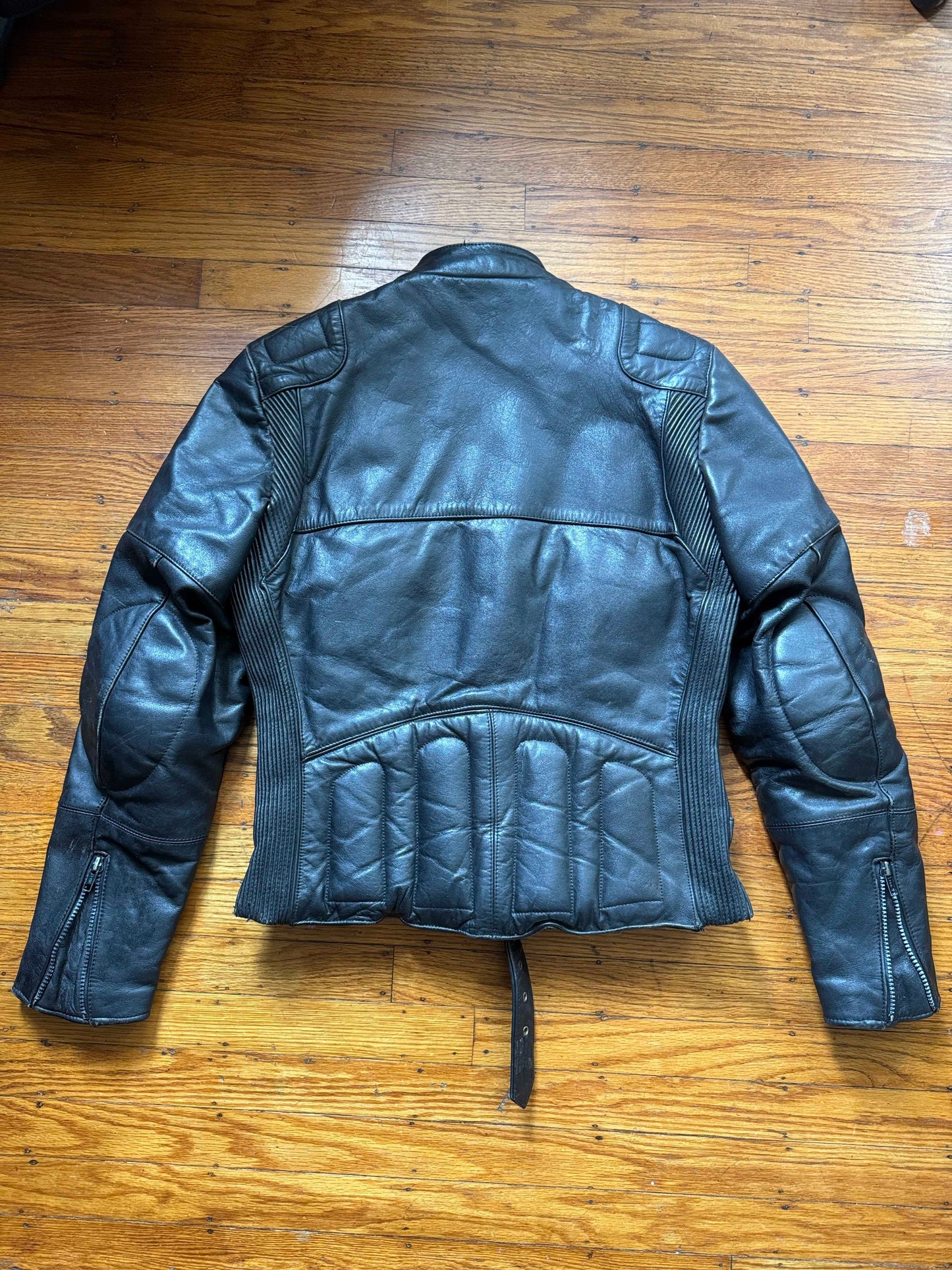 Men's Vintage Black Leather Motorcycle Jacket, 38/ S