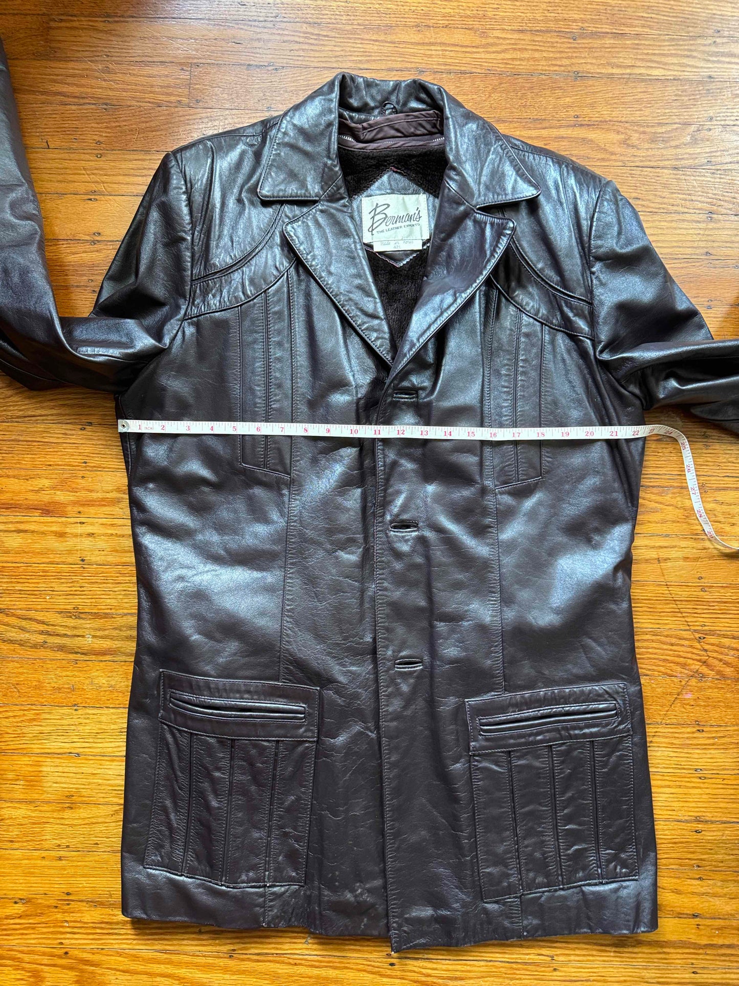 Men's 1970's Dark Brown Vintage Leather Jacket, L 42