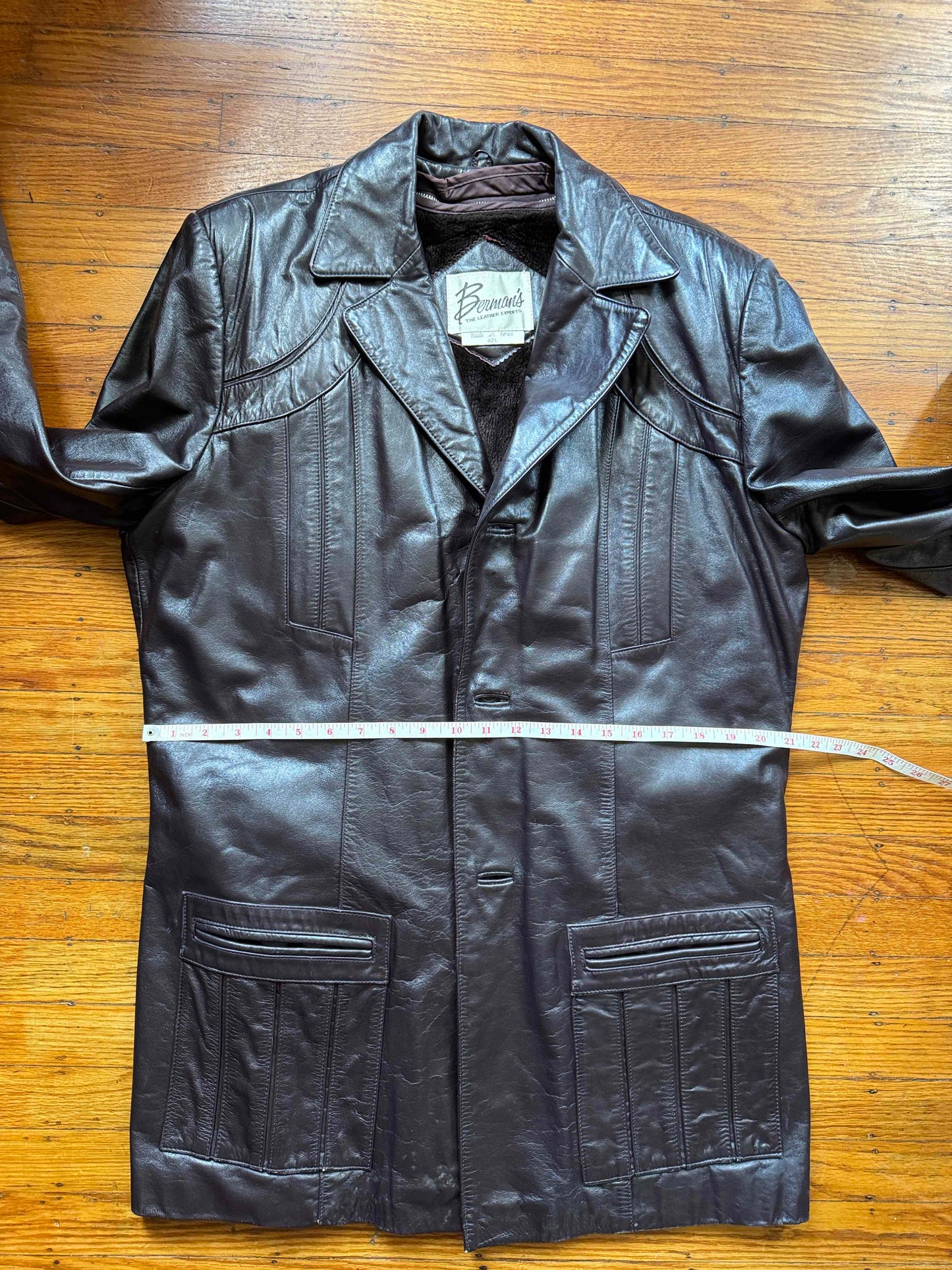 Men's 1970's Dark Brown Vintage Leather Jacket, L 42